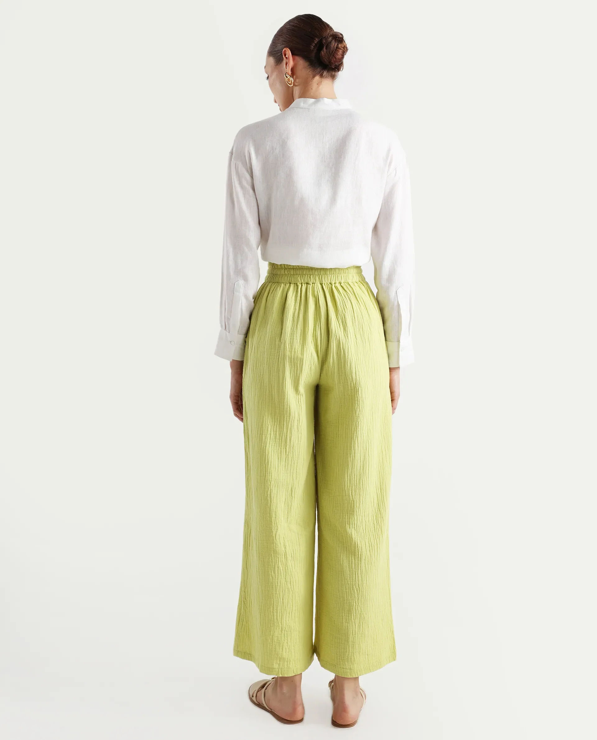 Rareism Women's Jorden B Flouroscent Cotton Blend Plain Ankle Length Wide Leg Trouser - Image 7