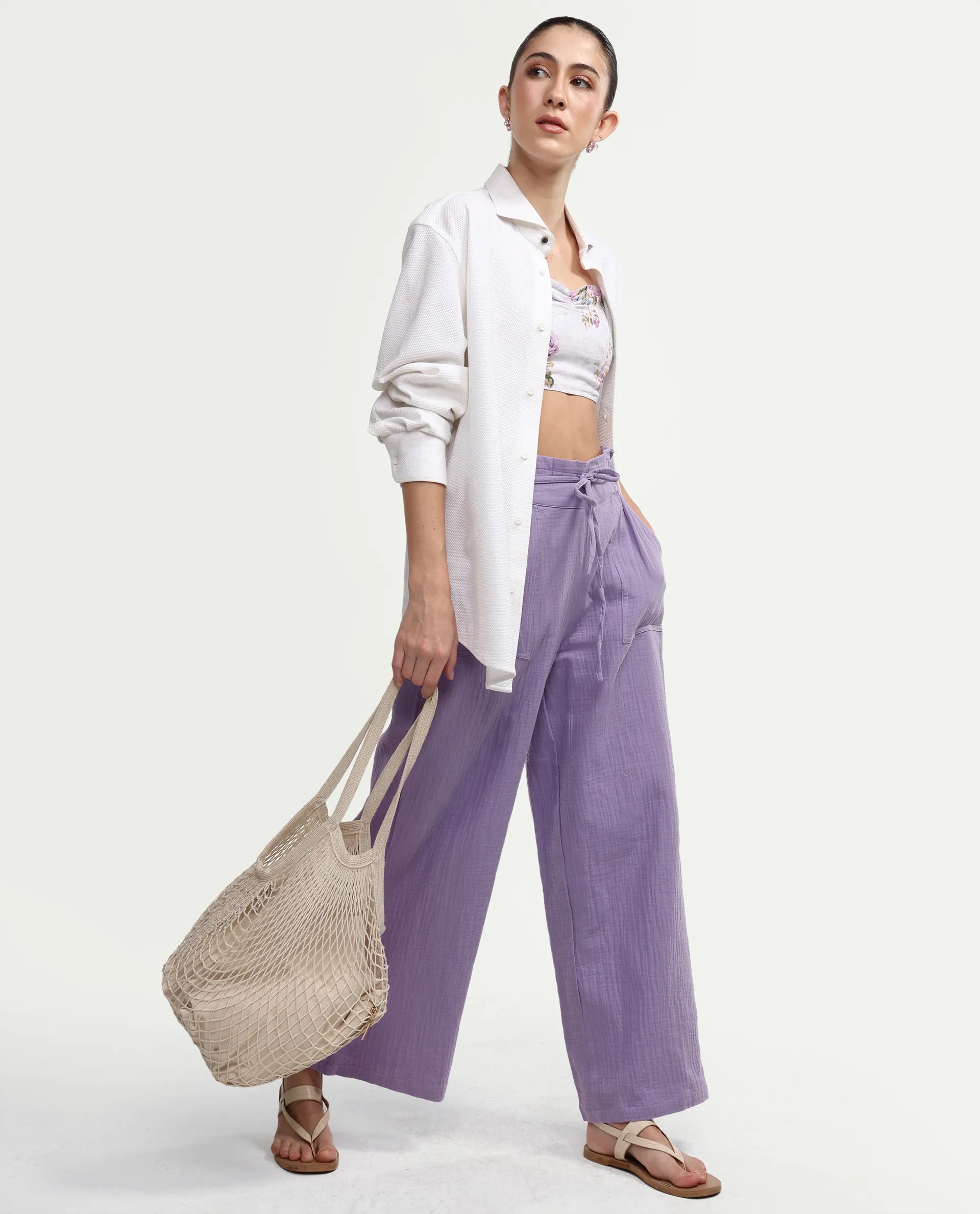 Rareism Women's Jorden B Pastel Cotton Blend Plain Ankle Length Wide Leg Trouser - Image 3