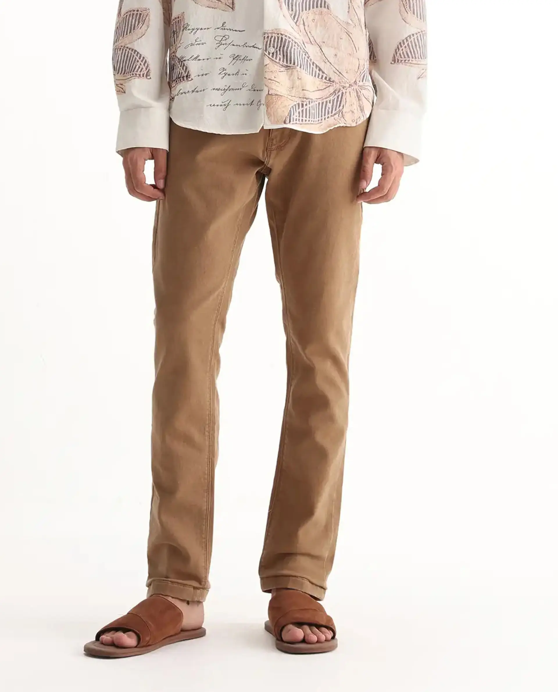 Rare Rabbit Men's Jordon Brown Cotton Plain Hawk Slim Fit Jeans - Image 10