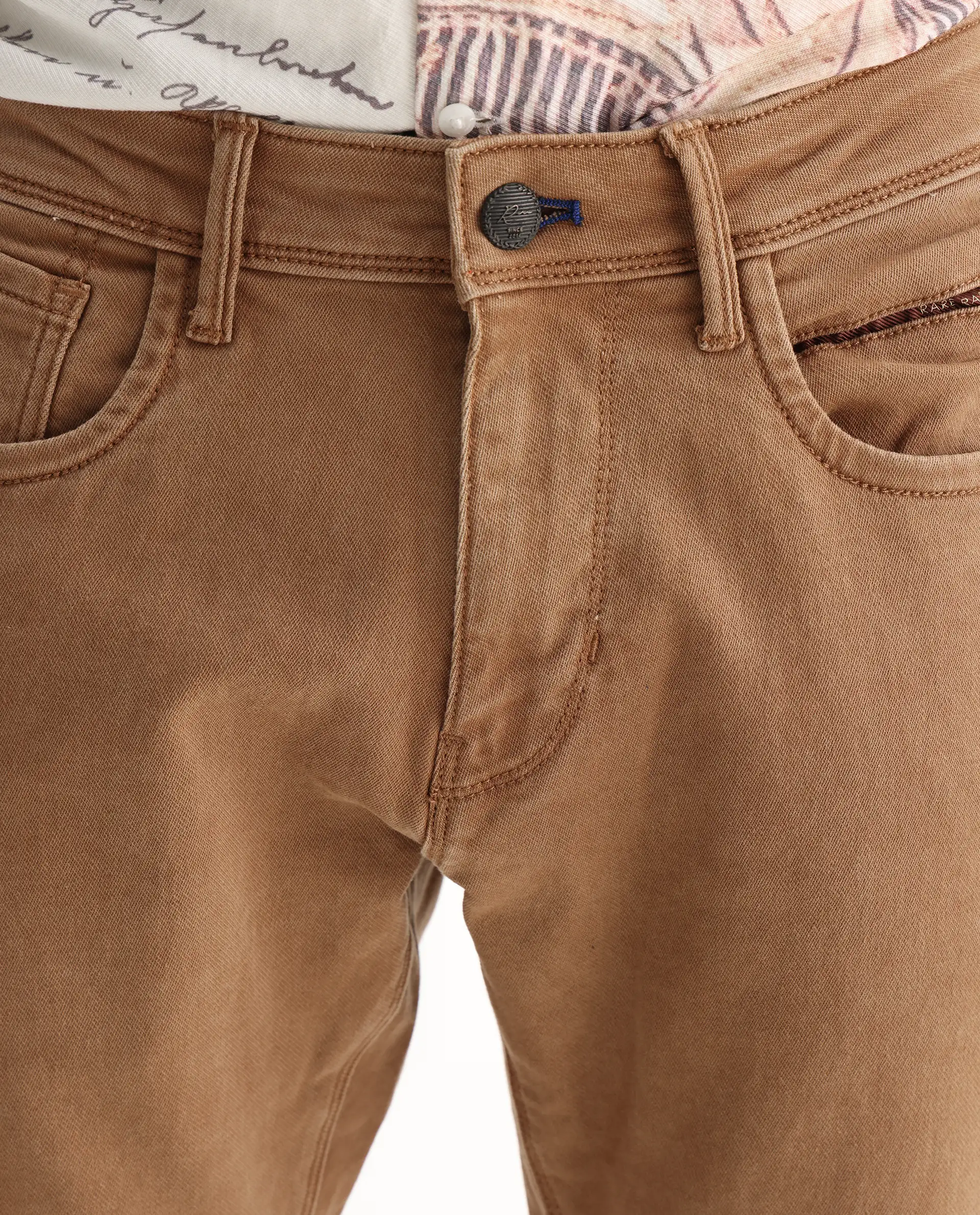 Rare Rabbit Men's Jordon Brown Cotton Plain Hawk Slim Fit Jeans - Image 3