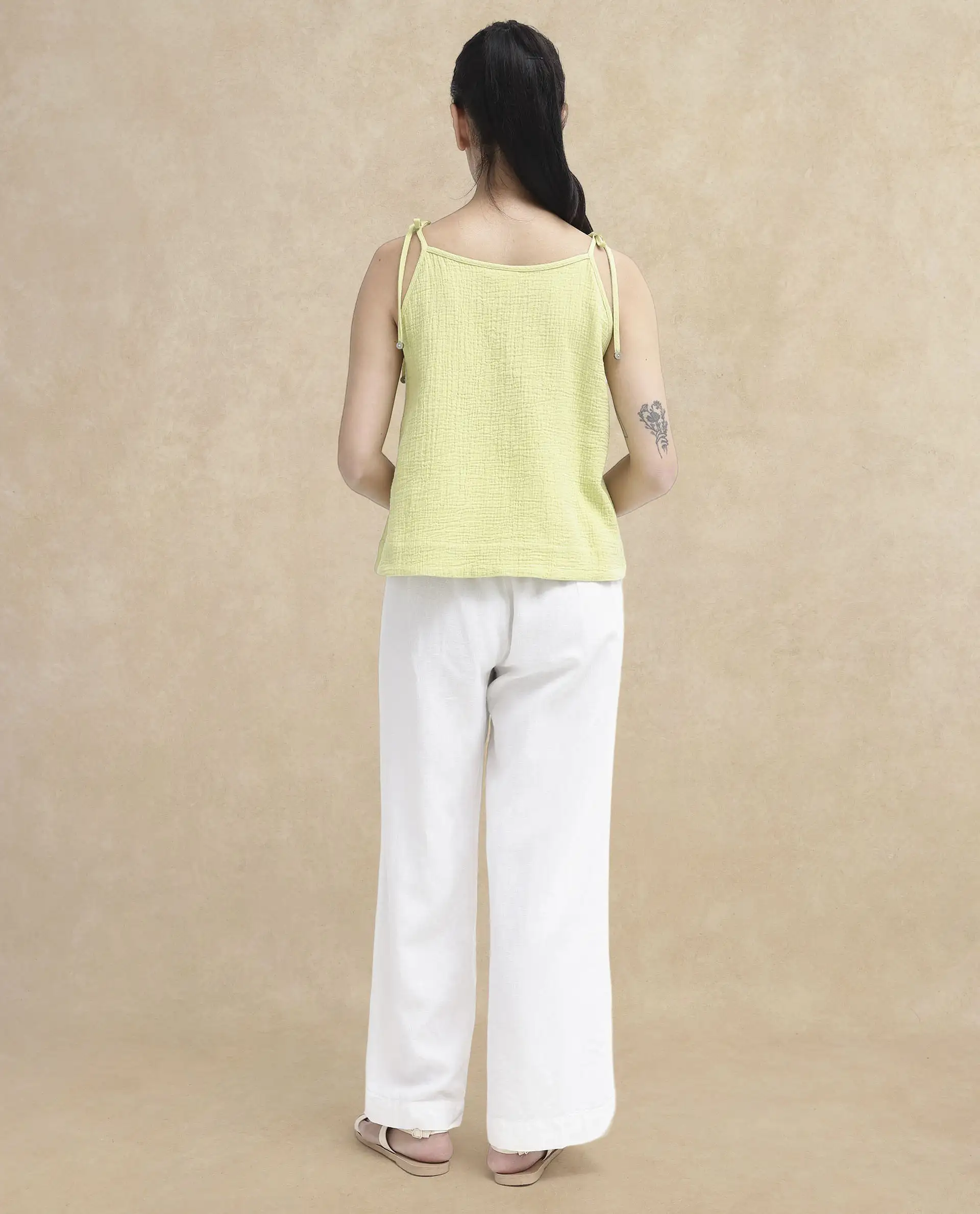 Rareism Women's Jordyn-T Flouroscent Green Cotton Blend Shoulder Strap Plain Shoulder Strap Regular Fit Top - Image 9