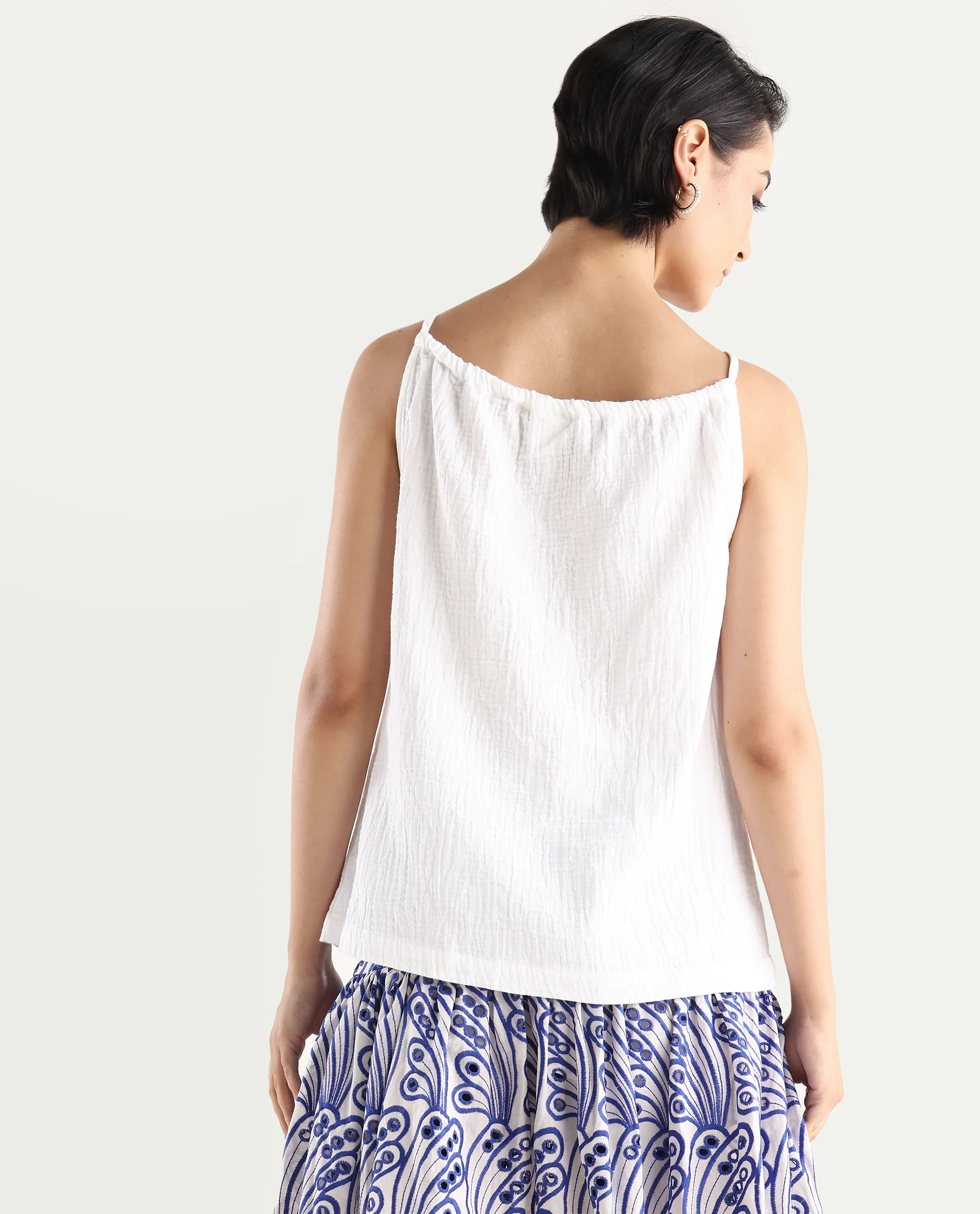 Rareism Women's Jordyn Pastel White Cotton Halter Neck Plain Shoulder Strap Regular Fit Top - Image 6