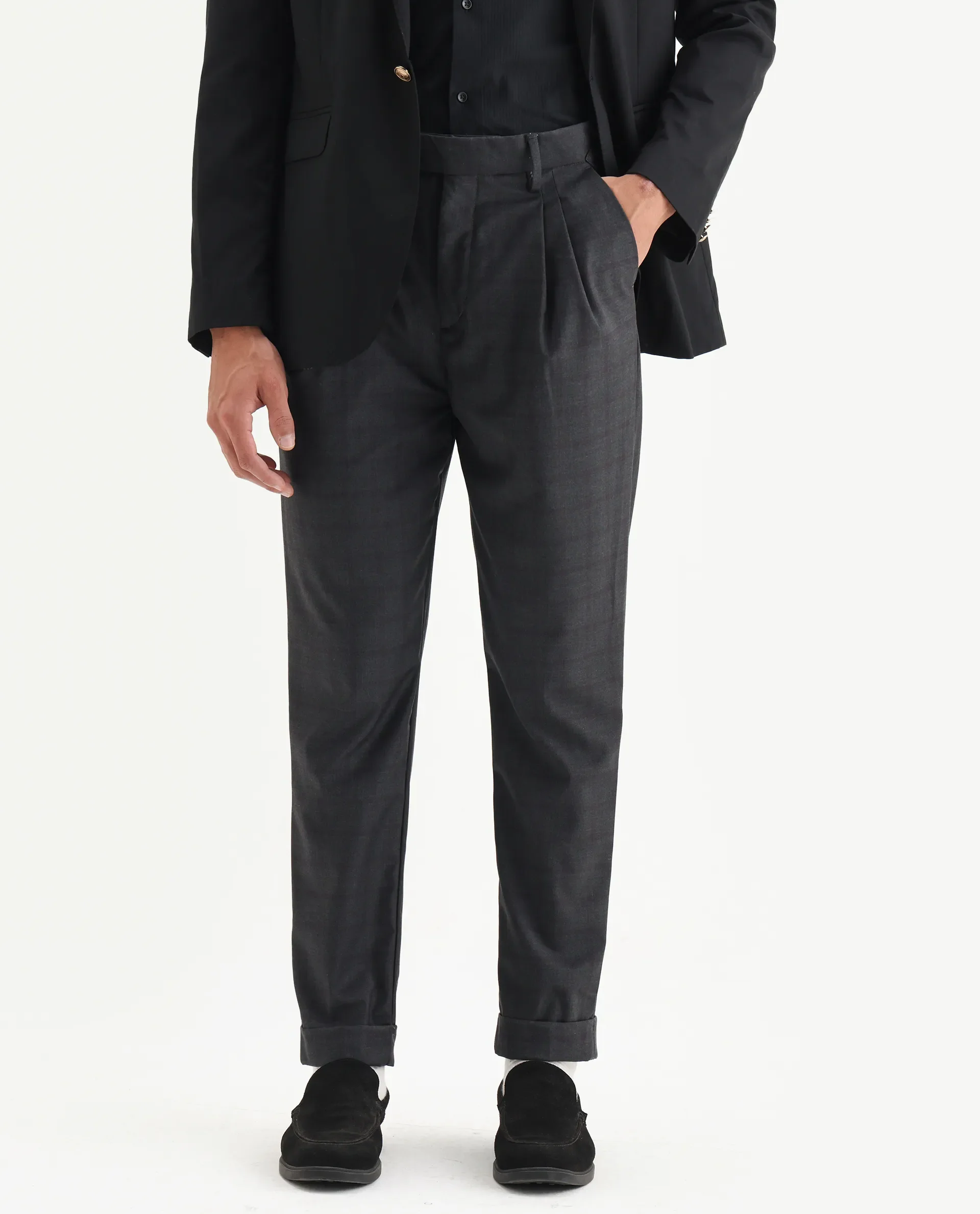 Rare Rabbit Men's Jorin Dark Grey Cotton Plain Relaxed Fit Trouser - Image 2