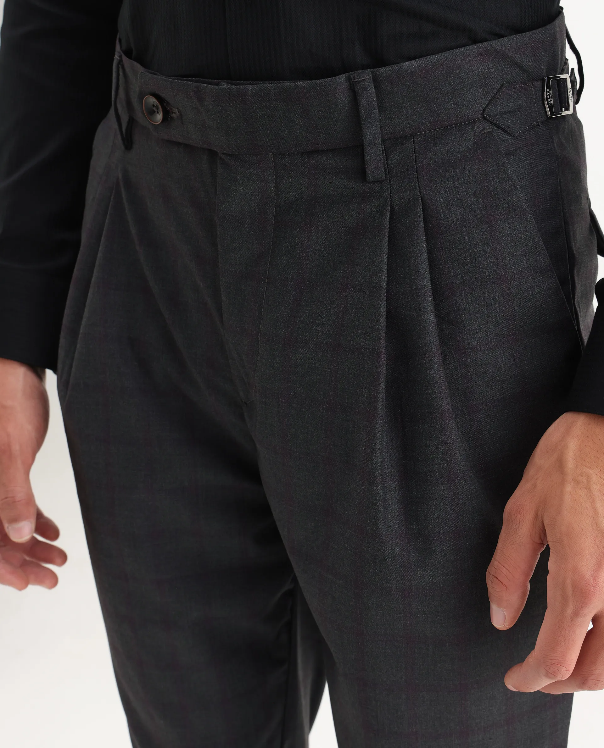 Rare Rabbit Men's Jorin Dark Grey Cotton Plain Relaxed Fit Trouser - Image 3
