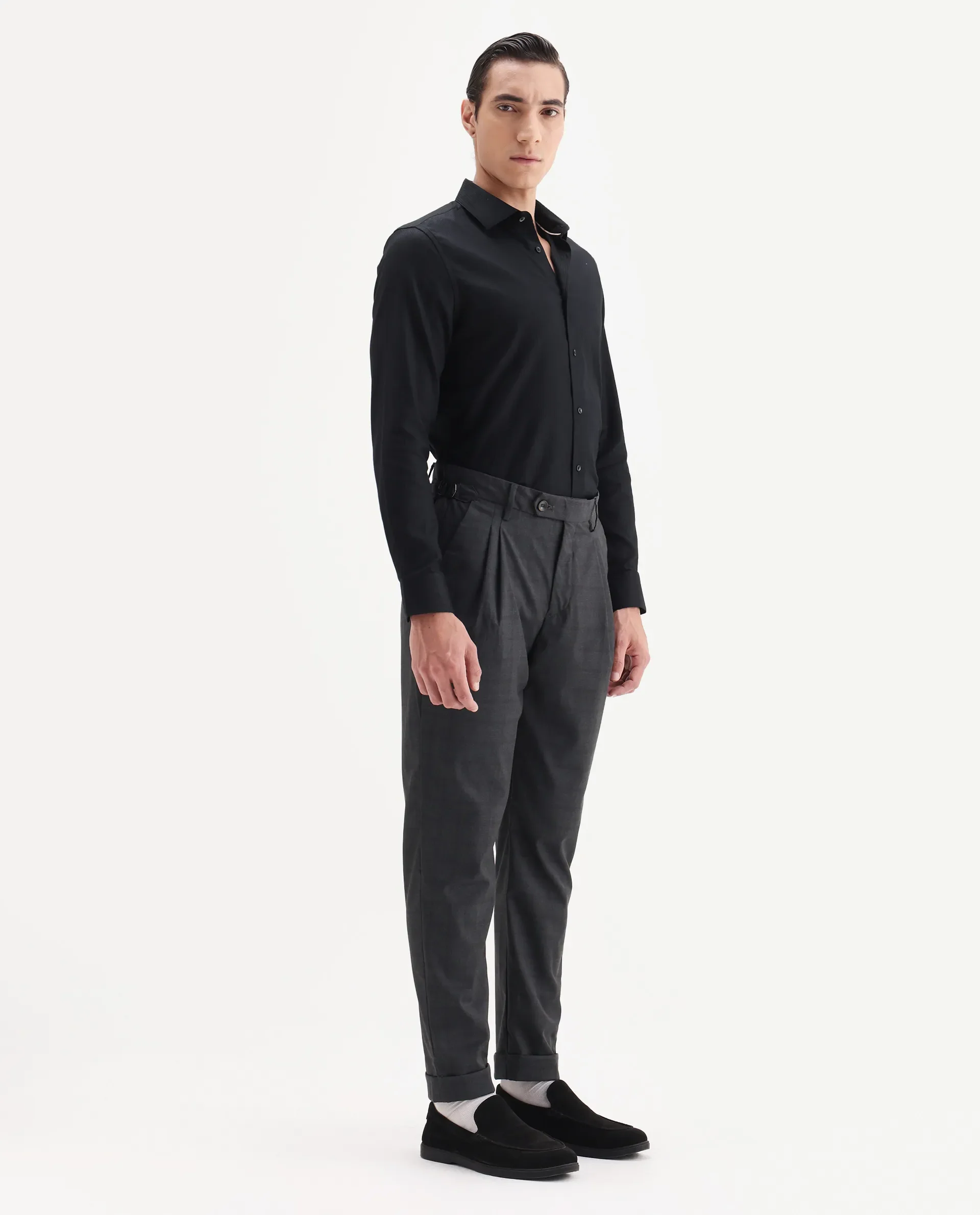 Rare Rabbit Men's Jorin Dark Grey Cotton Plain Relaxed Fit Trouser - Image 4