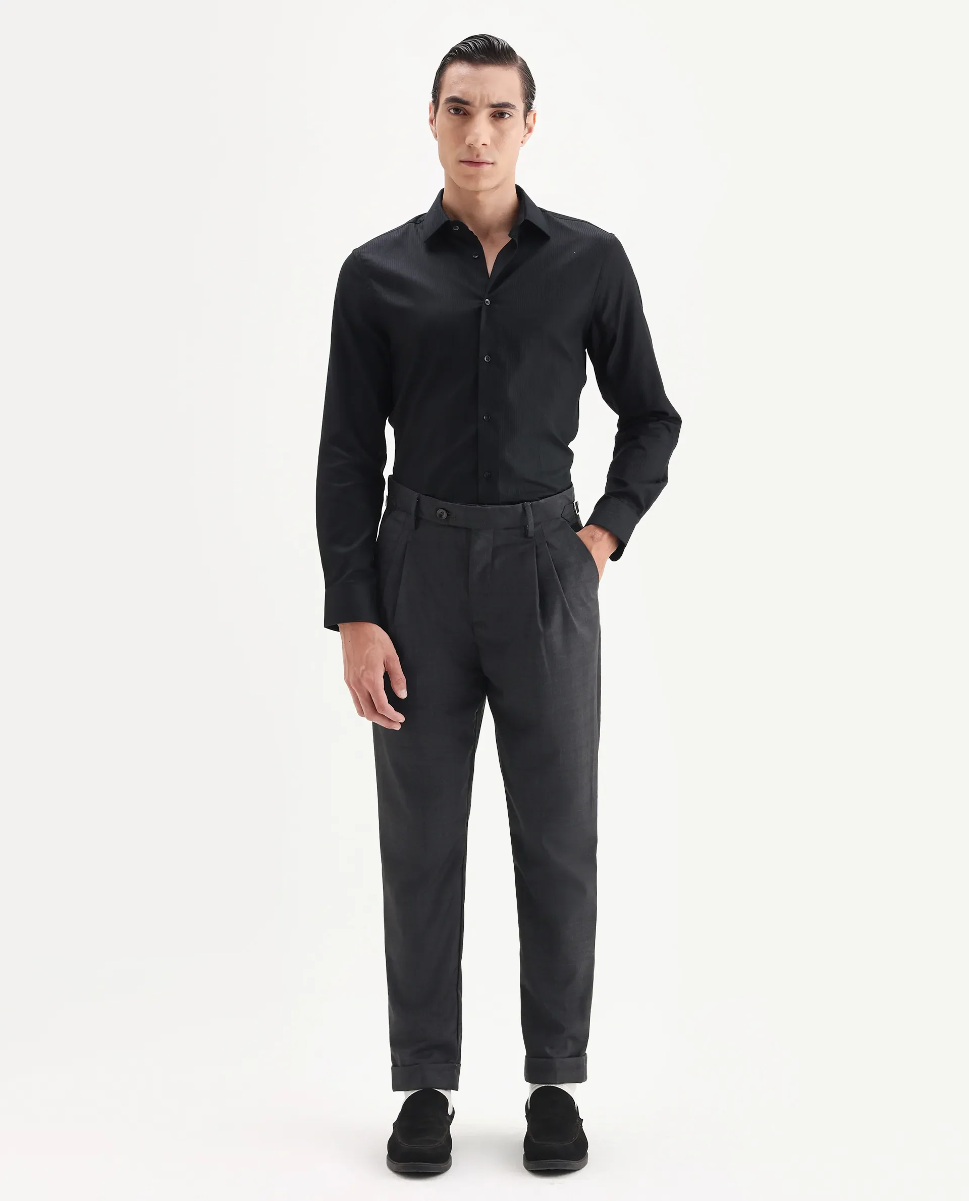 Rare Rabbit Men's Jorin Dark Grey Cotton Plain Relaxed Fit Trouser - Image 6