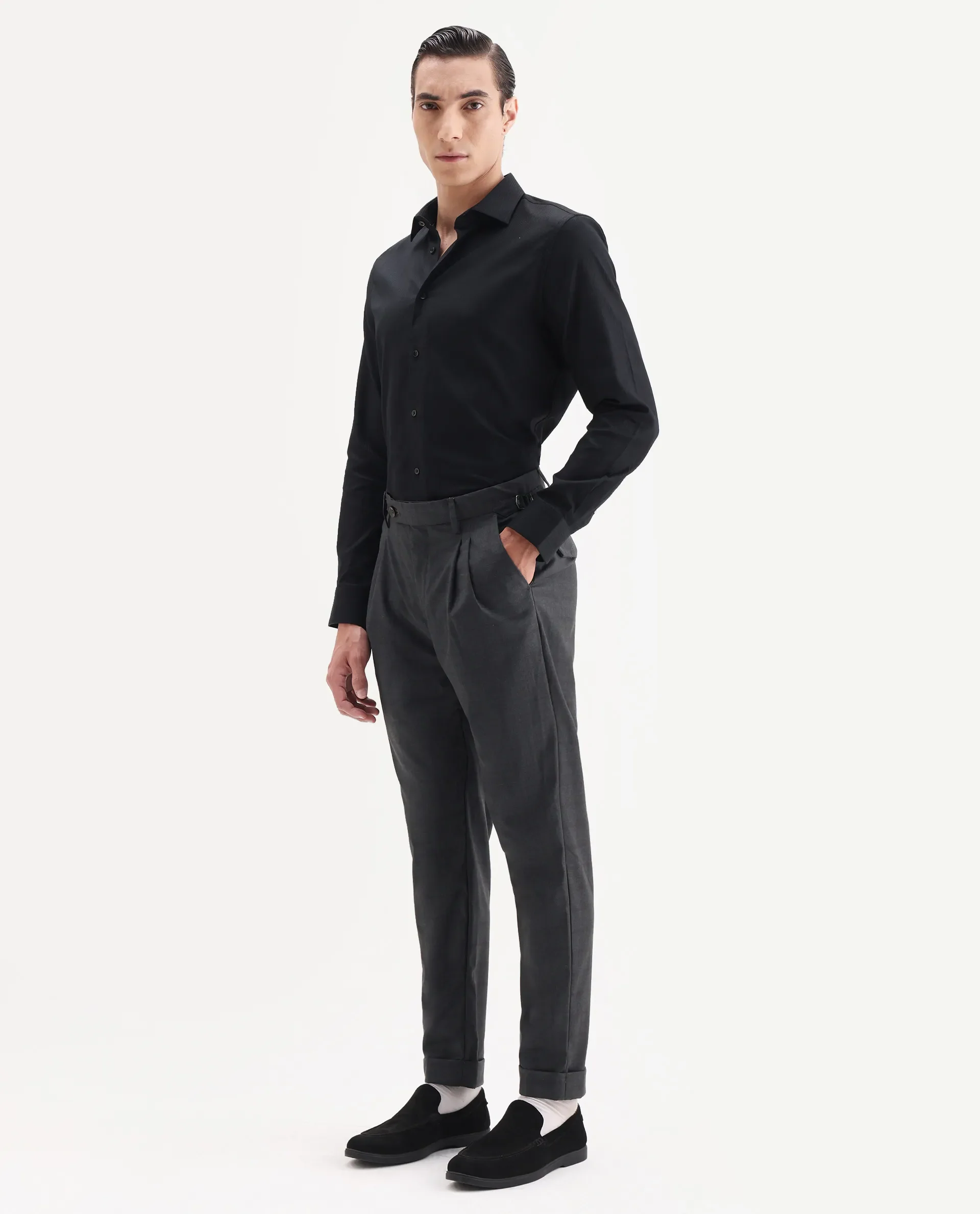 Rare Rabbit Men's Jorin Dark Grey Cotton Plain Relaxed Fit Trouser - Image 7