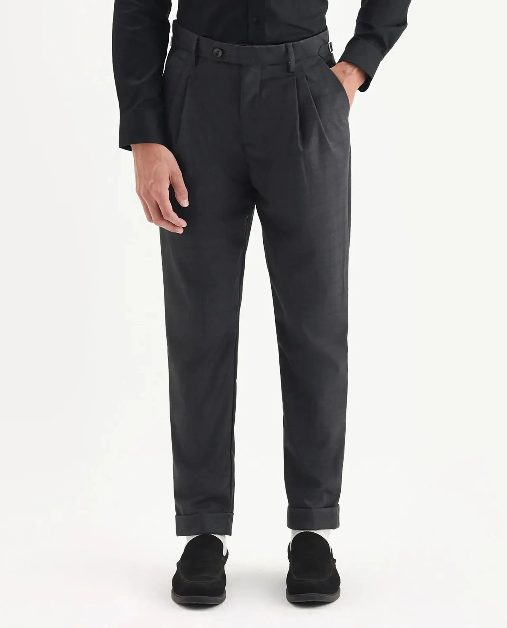 Rare Rabbit Men's Jorin Dark Grey Cotton Plain Relaxed Fit Trouser - Image 9