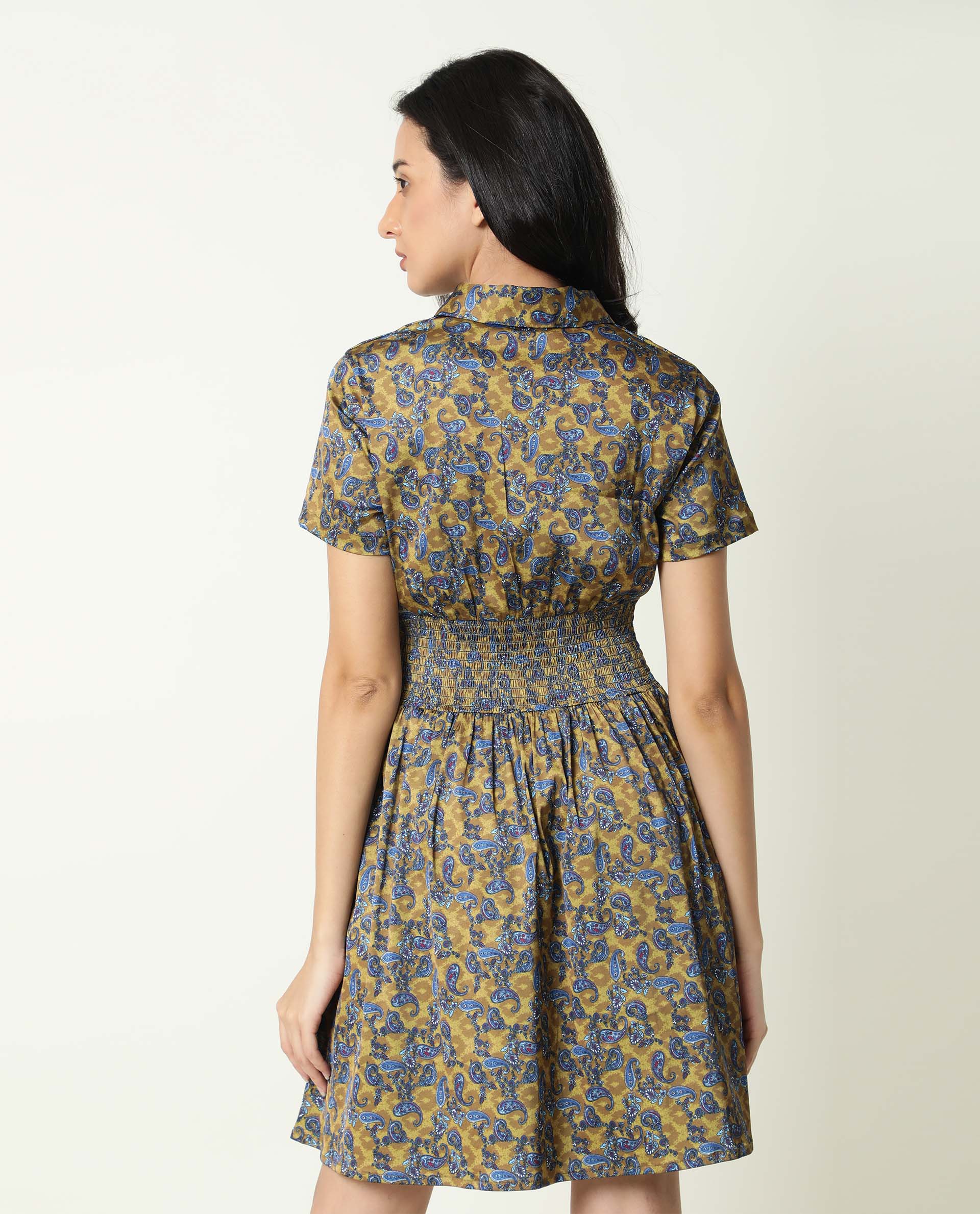 Rareism Women's Joss-Olive Modal V-Neck Abstract Print Mini Regular Fit Dress - Image 10