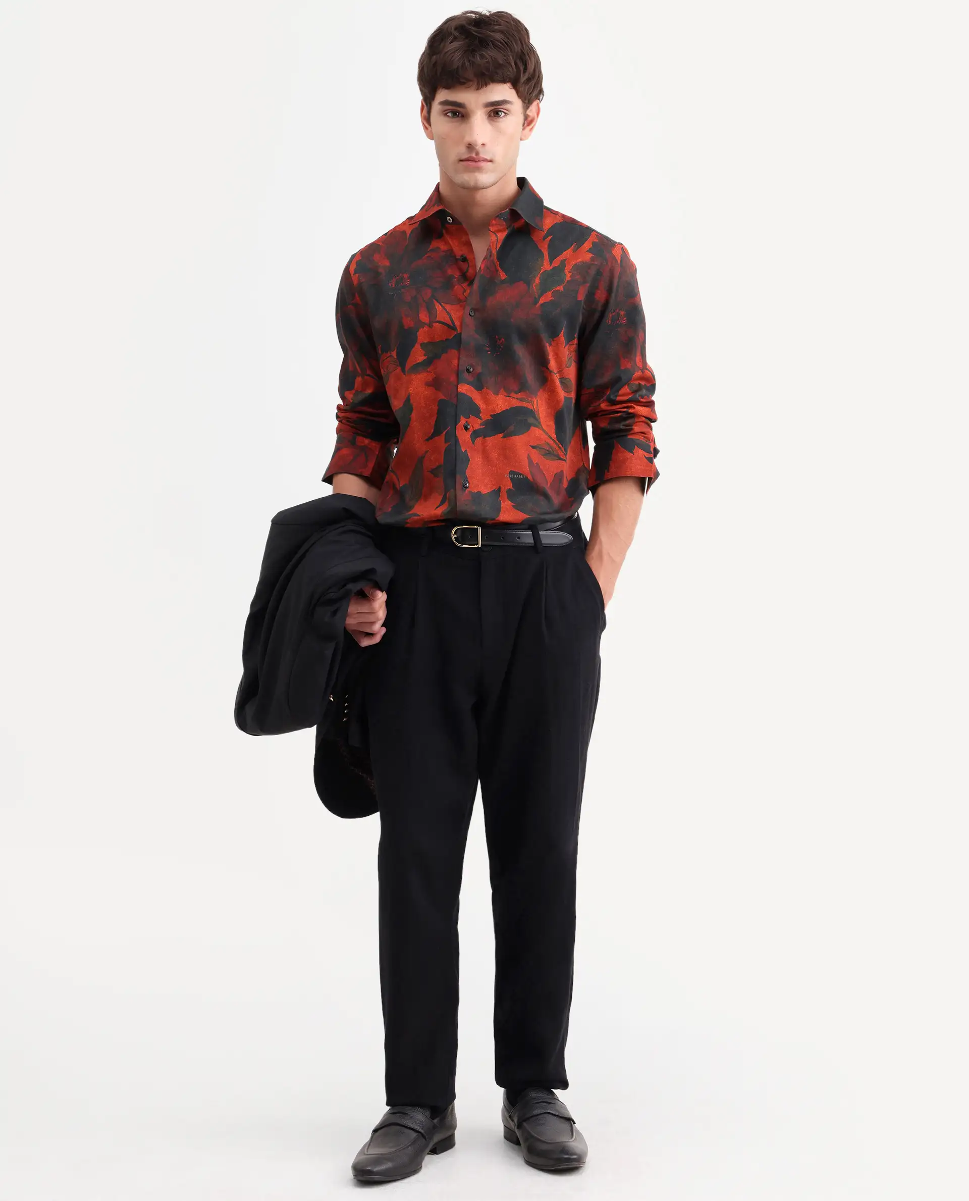 Rare Rabbit Men's Jossi Red Cotton Fabric Full Sleeve Regular Fit Floral Print Shirt - Image 2