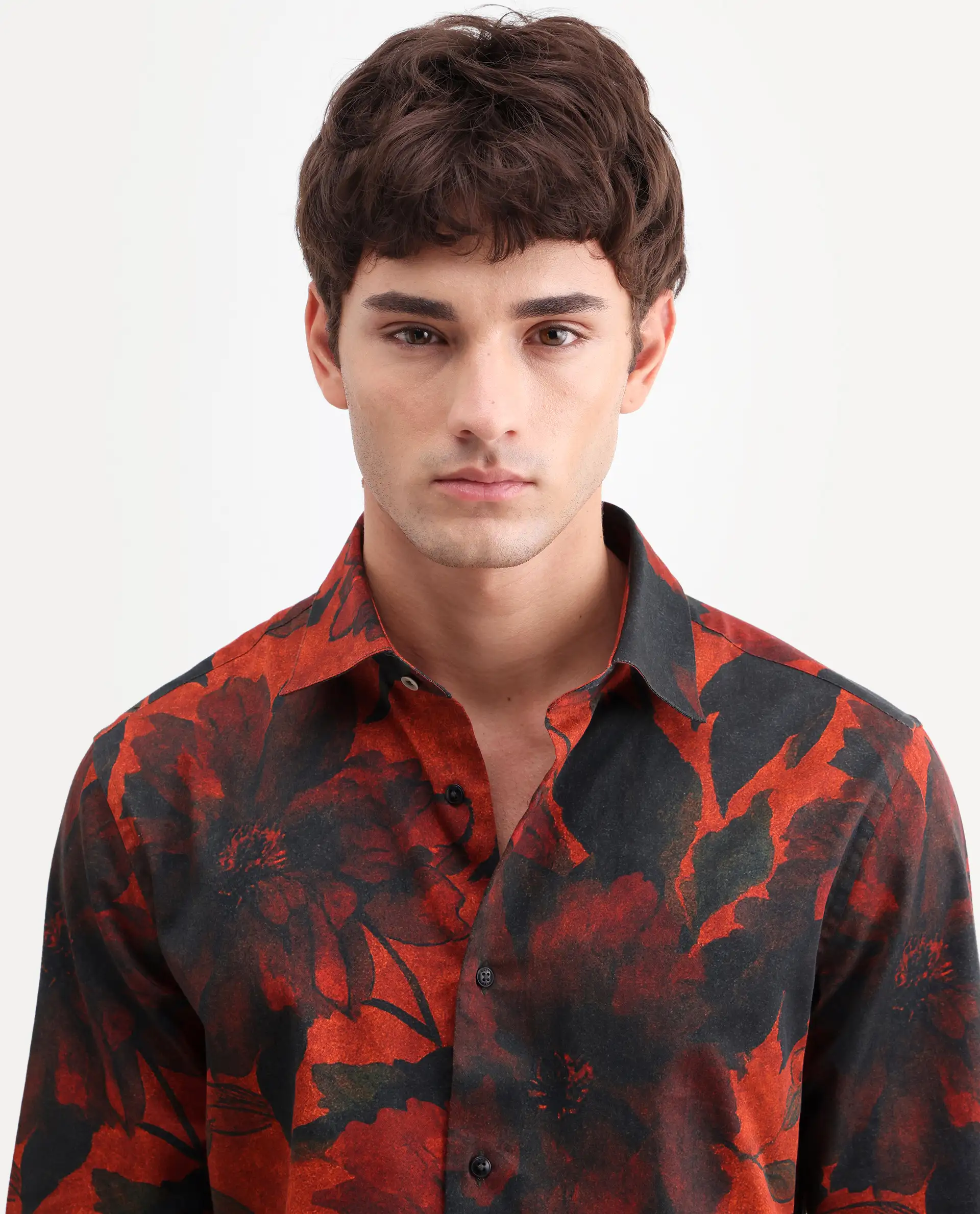 Rare Rabbit Men's Jossi Red Cotton Fabric Full Sleeve Regular Fit Floral Print Shirt - Image 3