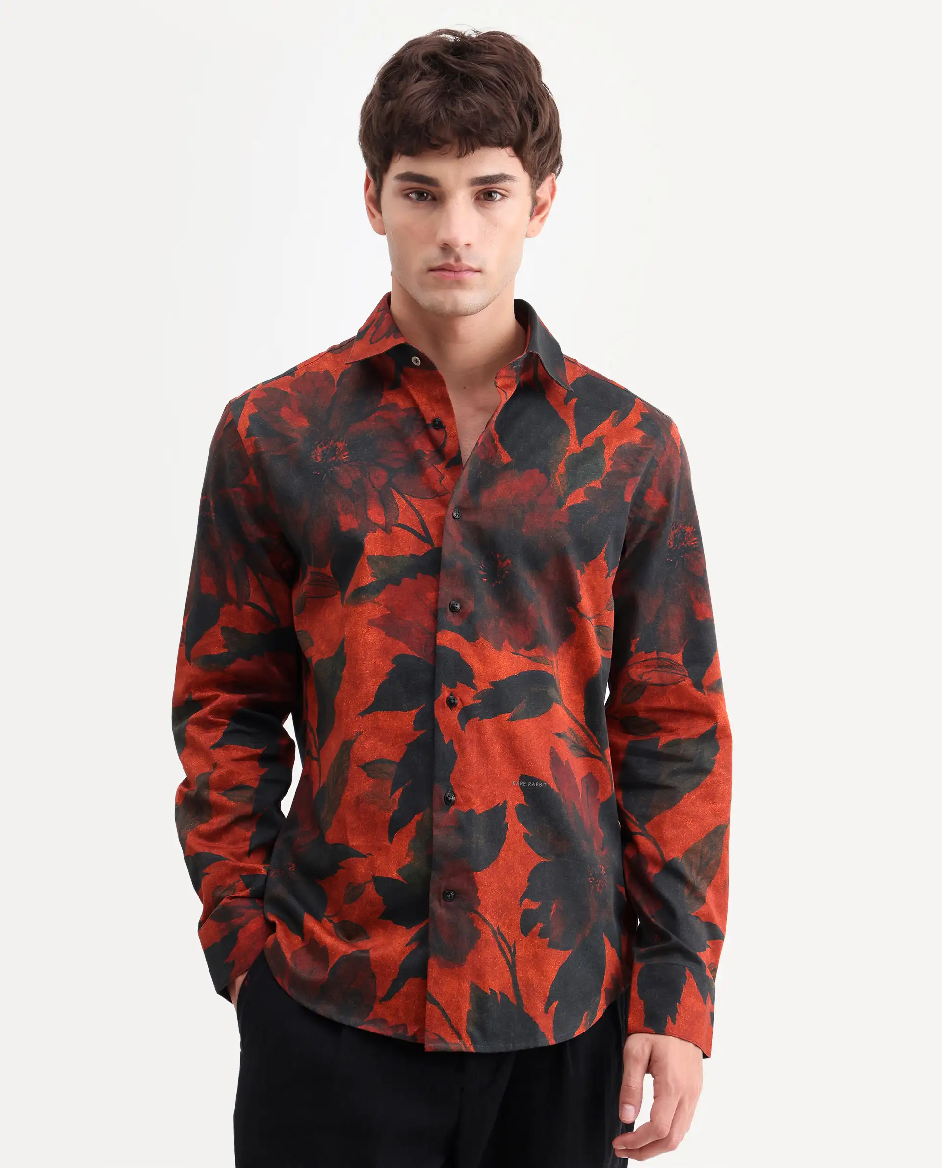 Rare Rabbit Men's Jossi Red Cotton Fabric Full Sleeve Regular Fit Floral Print Shirt - Image 4