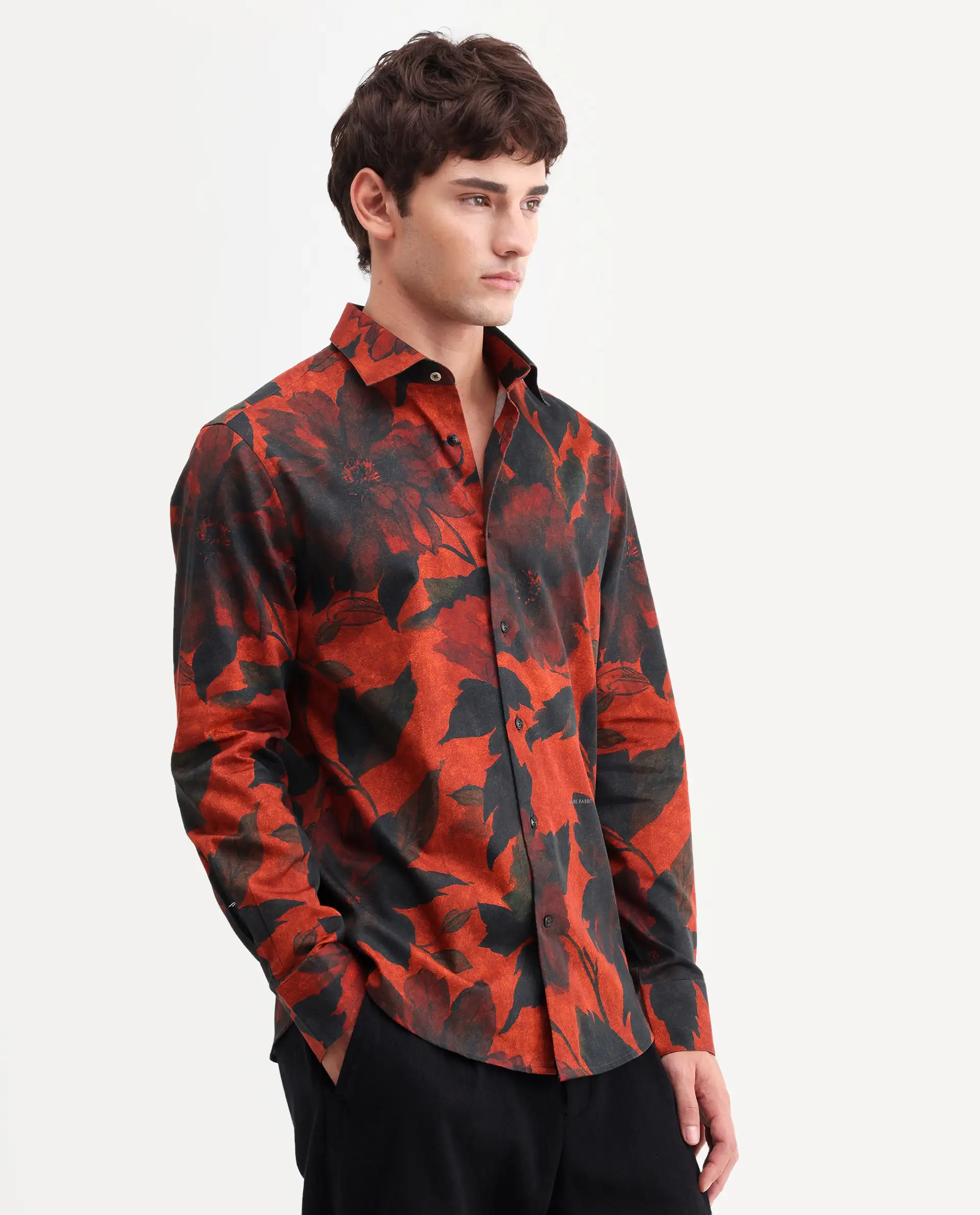 Rare Rabbit Men's Jossi Red Cotton Fabric Full Sleeve Regular Fit Floral Print Shirt - Image 5