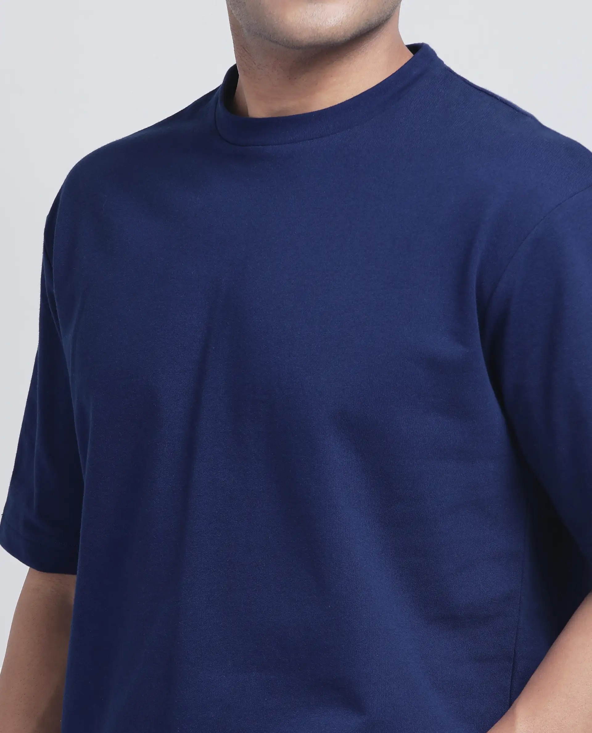 Rare Rabbit Men's Jot Blue Cotton Graphic Print Oversized Fit Half Sleeve Crew Neck T-Shirt - Image 3