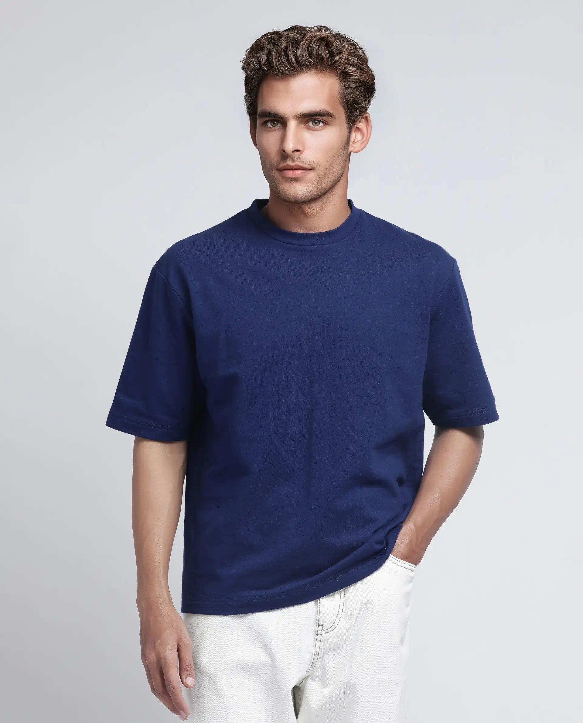 Rare Rabbit Men's Jot Blue Cotton Graphic Print Oversized Fit Half Sleeve Crew Neck T-Shirt - Image 4