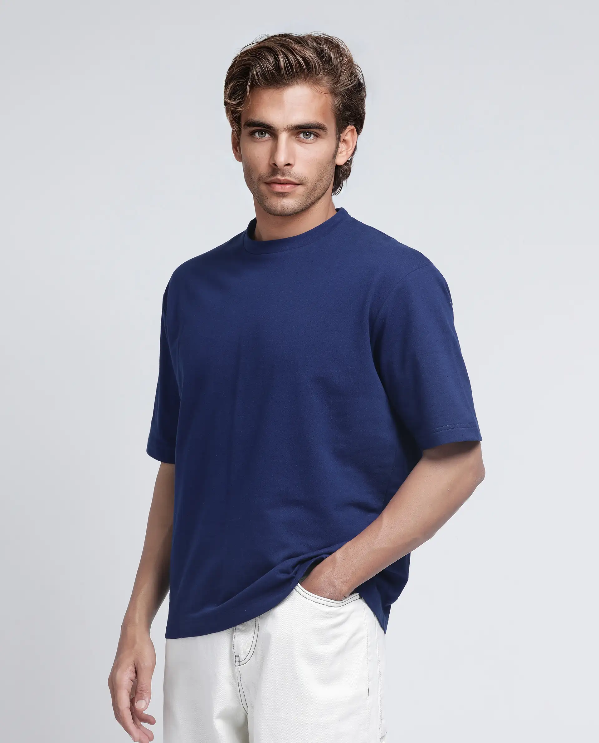 Rare Rabbit Men's Jot Blue Cotton Graphic Print Oversized Fit Half Sleeve Crew Neck T-Shirt - Image 5
