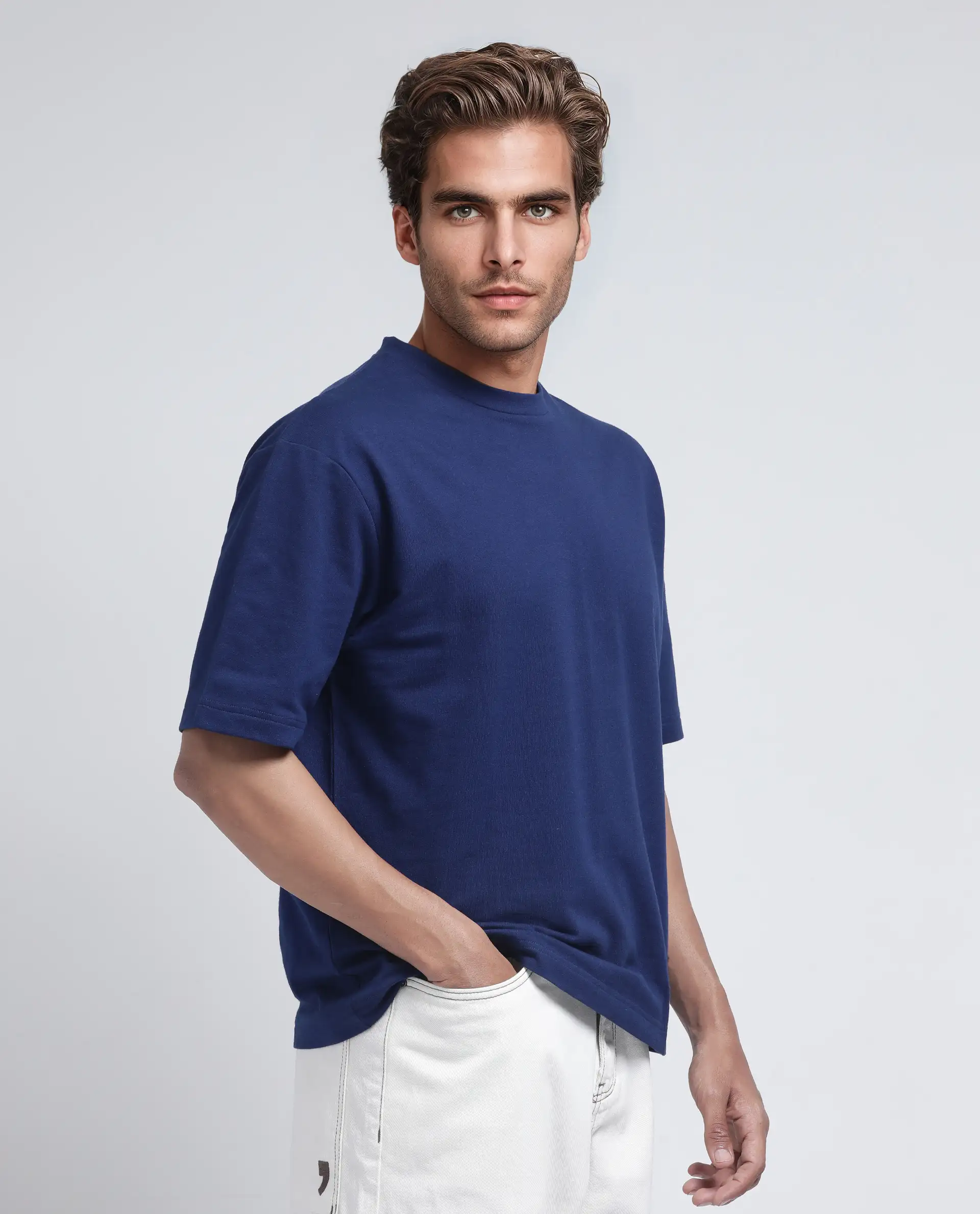 Rare Rabbit Men's Jot Blue Cotton Graphic Print Oversized Fit Half Sleeve Crew Neck T-Shirt - Image 6