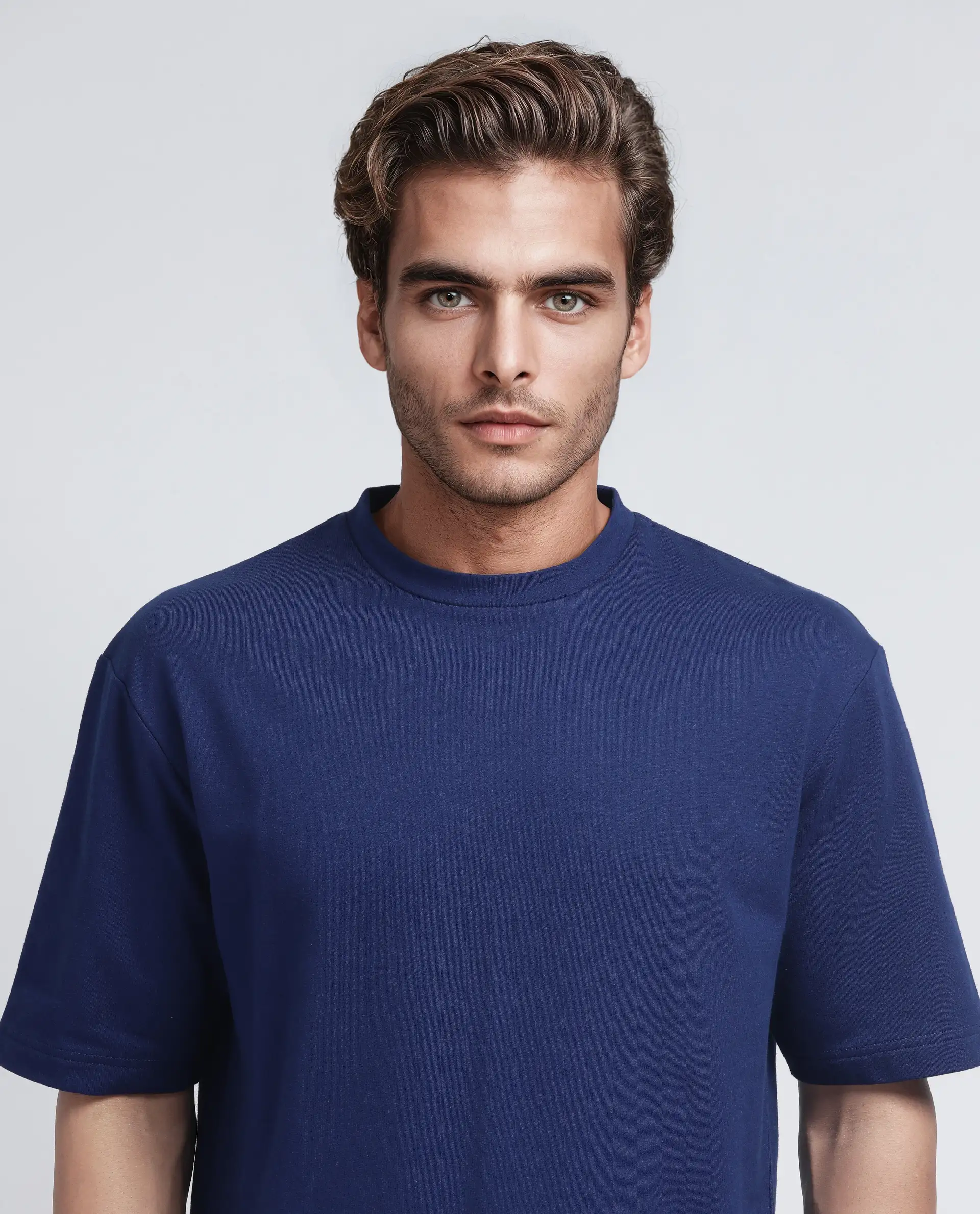 Rare Rabbit Men's Jot Blue Cotton Graphic Print Oversized Fit Half Sleeve Crew Neck T-Shirt - Image 7
