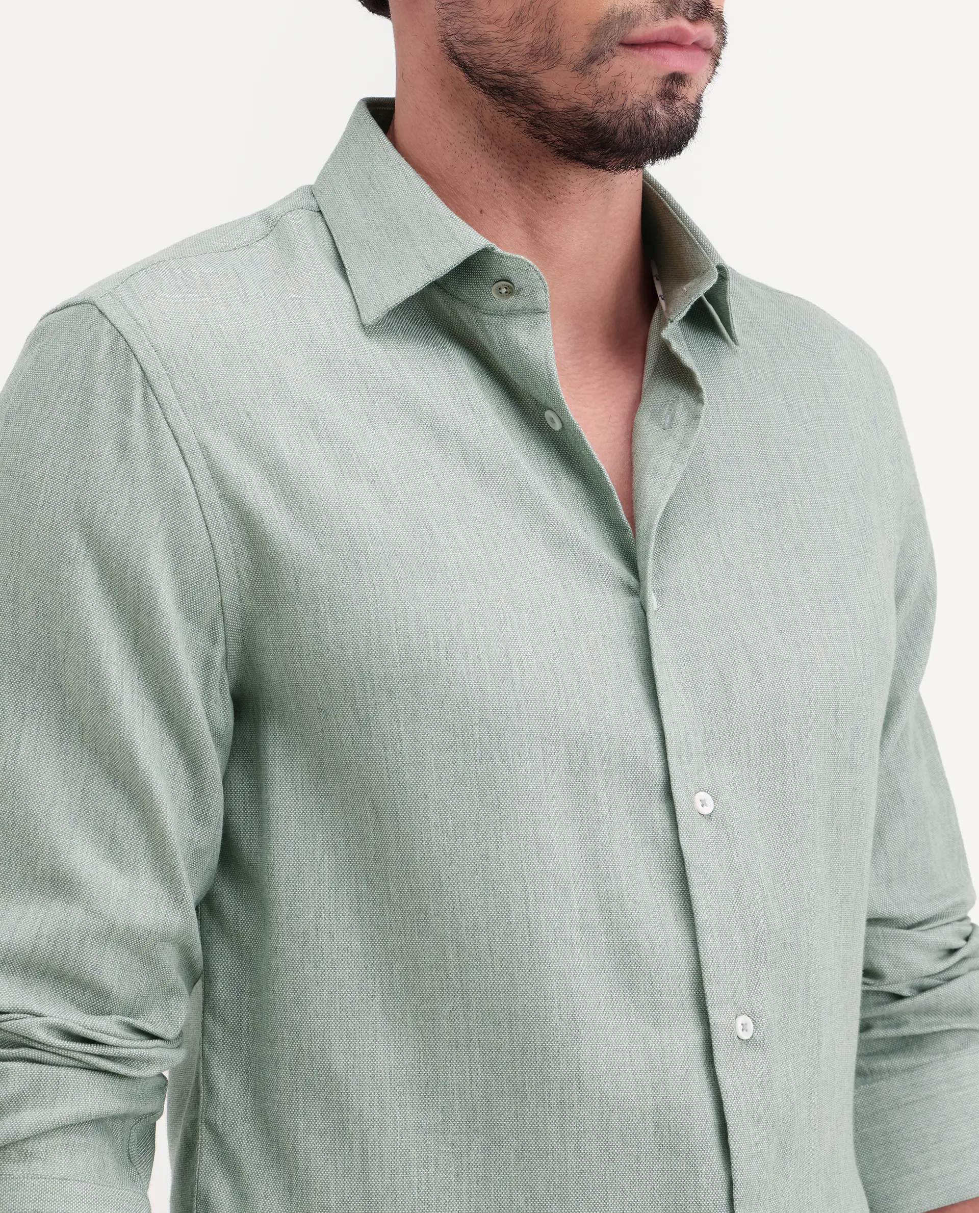 Rare Rabbit Men's Jovi Dusky Green Cotton Blend Fabric Full Sleeve Spread Collar Button Regular Plain Shirt - Image 3