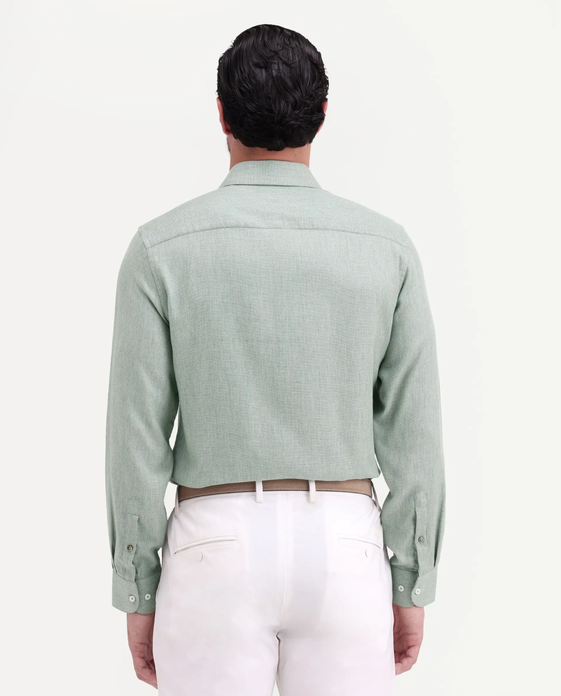 Rare Rabbit Men's Jovi Dusky Green Cotton Blend Fabric Full Sleeve Spread Collar Button Regular Plain Shirt - Image 7