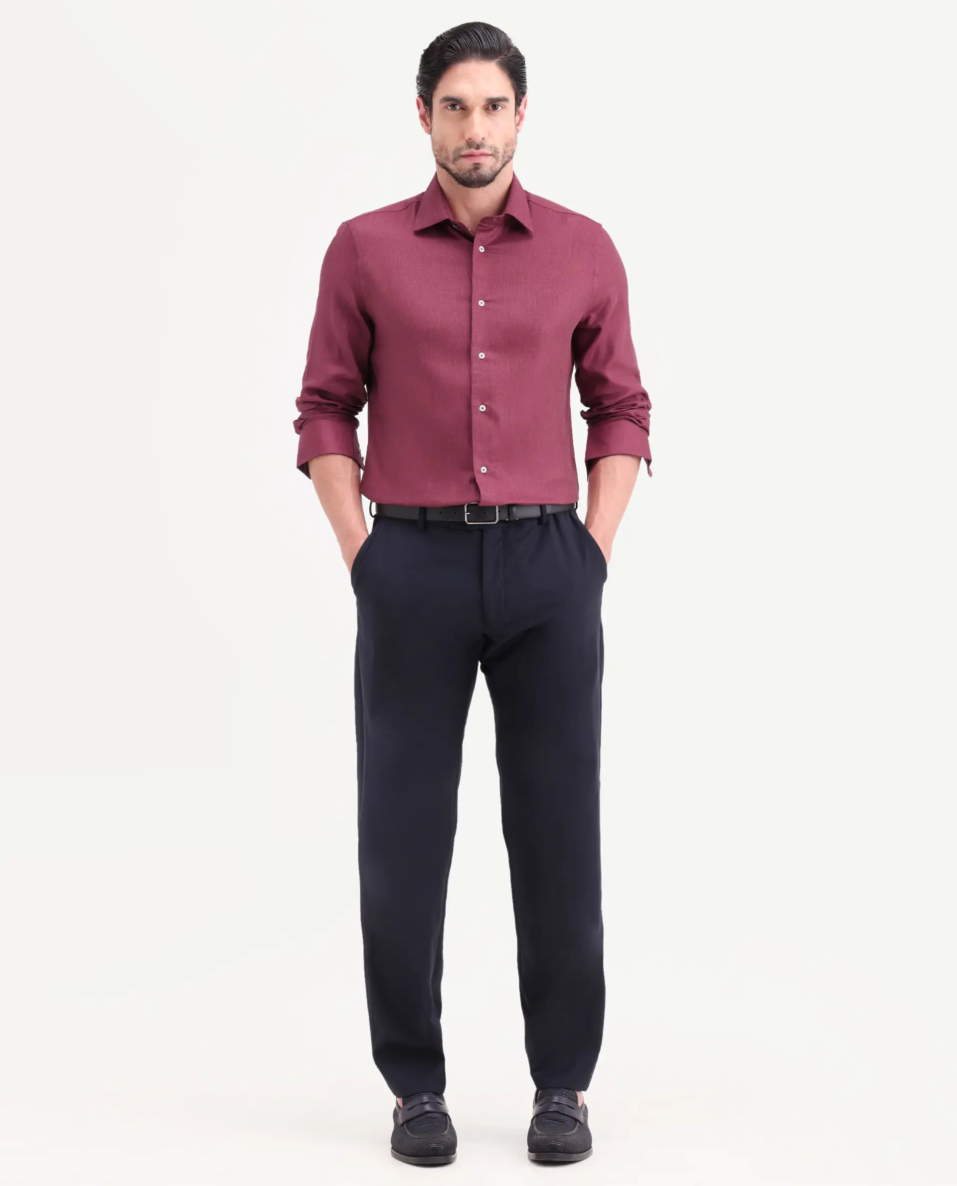 Rare Rabbit Men's Jovi Dusky Red Cotton Blend Fabric Full Sleeve Spread Collar Button Regular Plain Shirt - Image 2