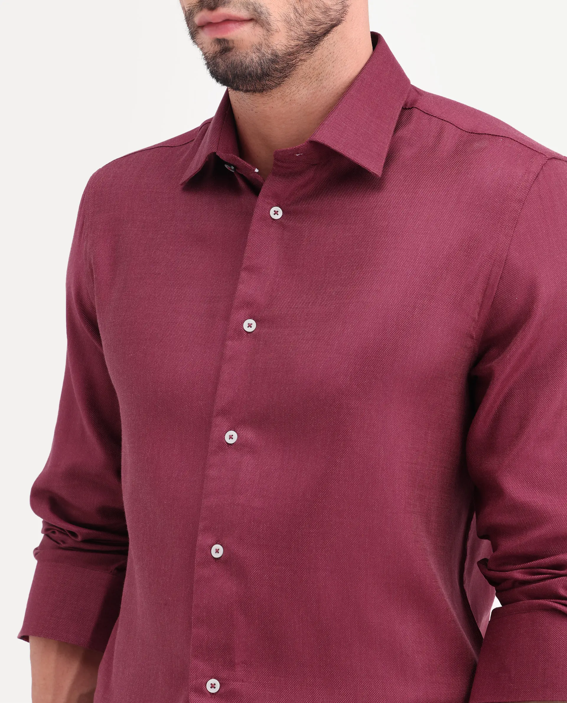 Rare Rabbit Men's Jovi Dusky Red Cotton Blend Fabric Full Sleeve Spread Collar Button Regular Plain Shirt - Image 3