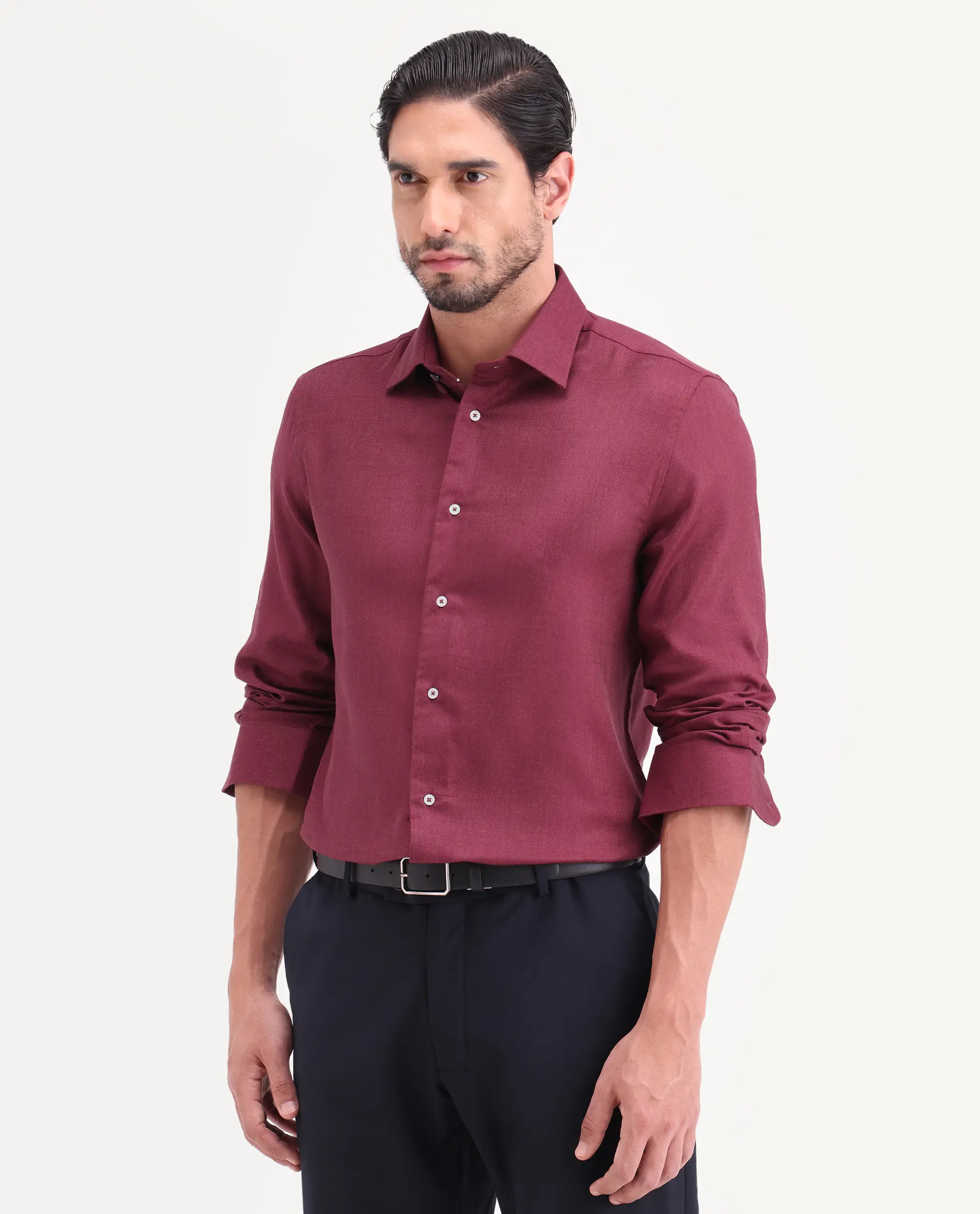 Rare Rabbit Men's Jovi Dusky Red Cotton Blend Fabric Full Sleeve Spread Collar Button Regular Plain Shirt - Image 6