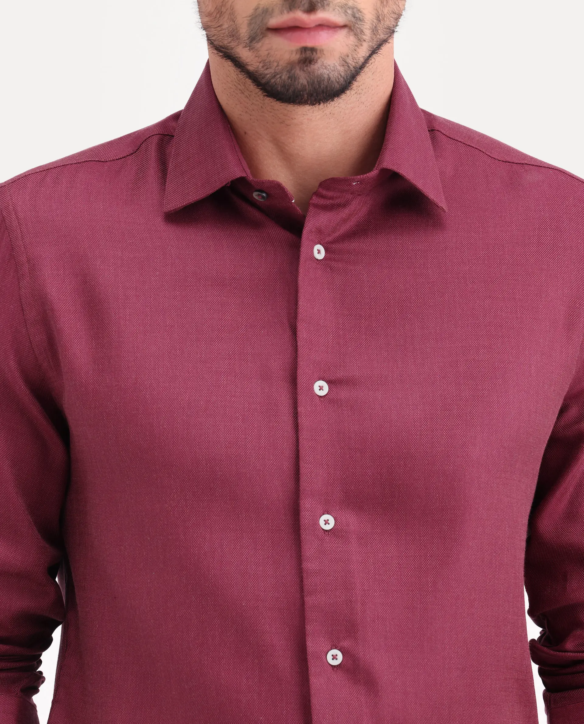 Rare Rabbit Men's Jovi Dusky Red Cotton Blend Fabric Full Sleeve Spread Collar Button Regular Plain Shirt - Image 7