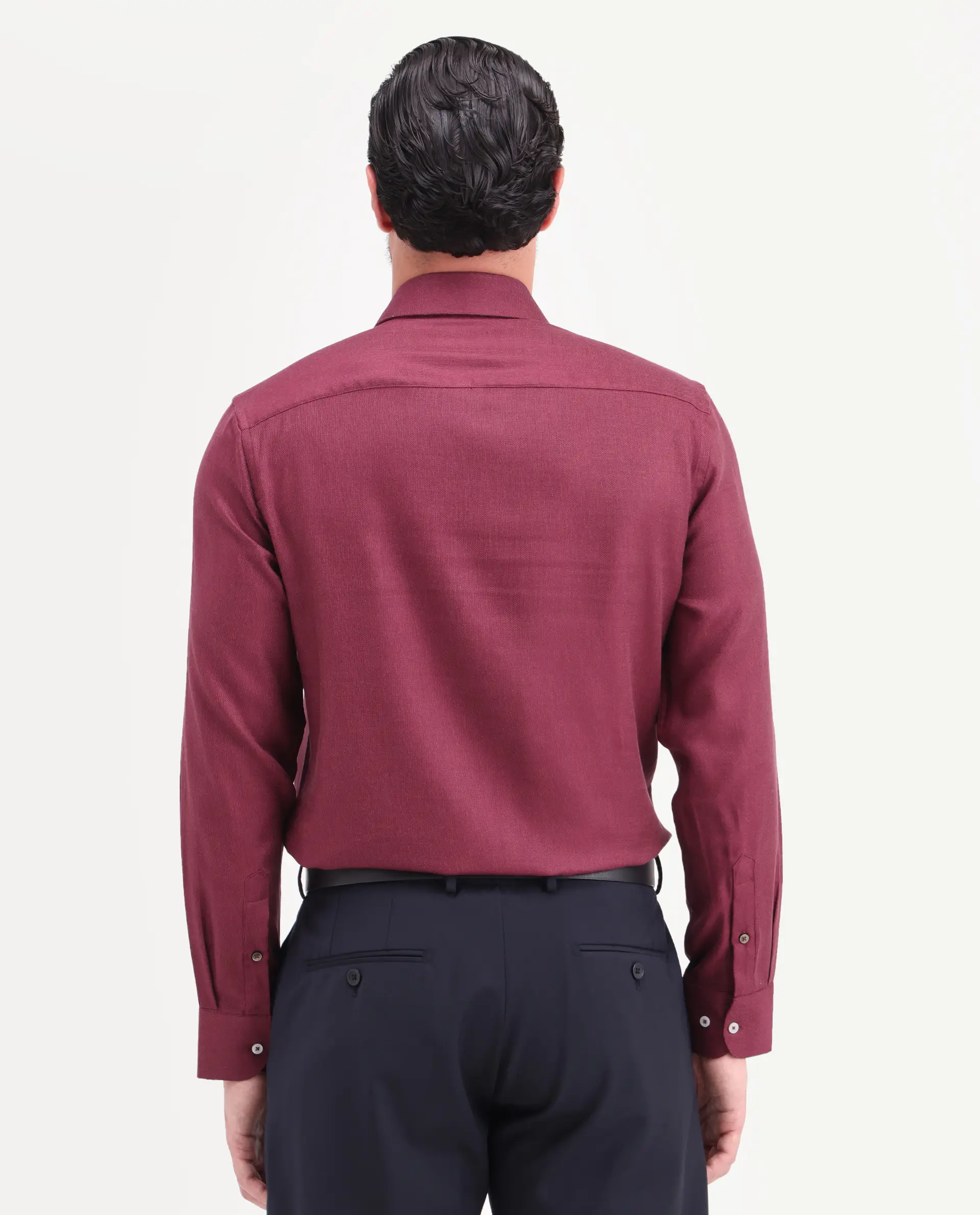 Rare Rabbit Men's Jovi Dusky Red Cotton Blend Fabric Full Sleeve Spread Collar Button Regular Plain Shirt - Image 8