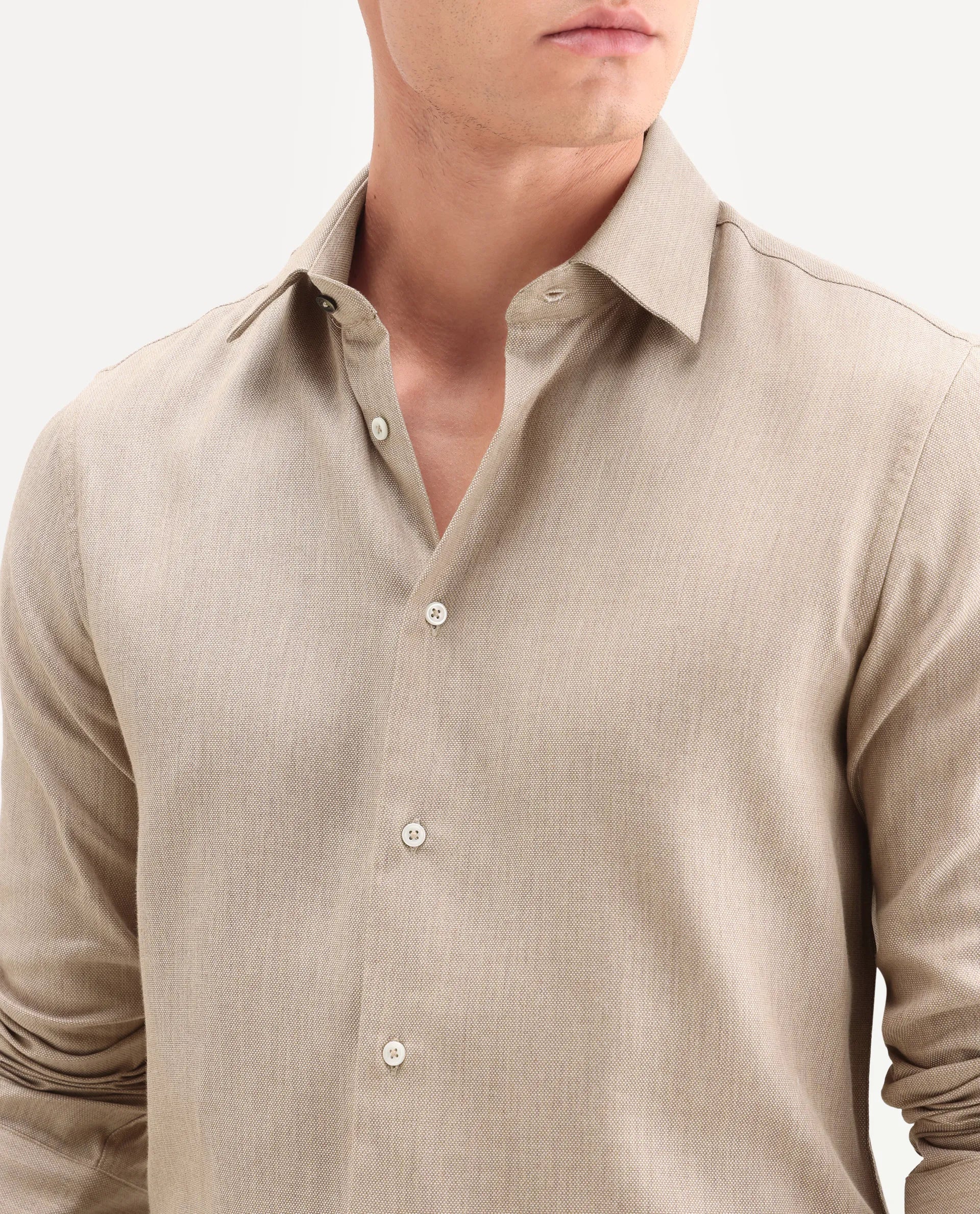 Rare Rabbit Men's Jovi Light Beige Cotton Blend Fabric Full Sleeve Spread Collar Button Regular Plain Shirt - Image 3