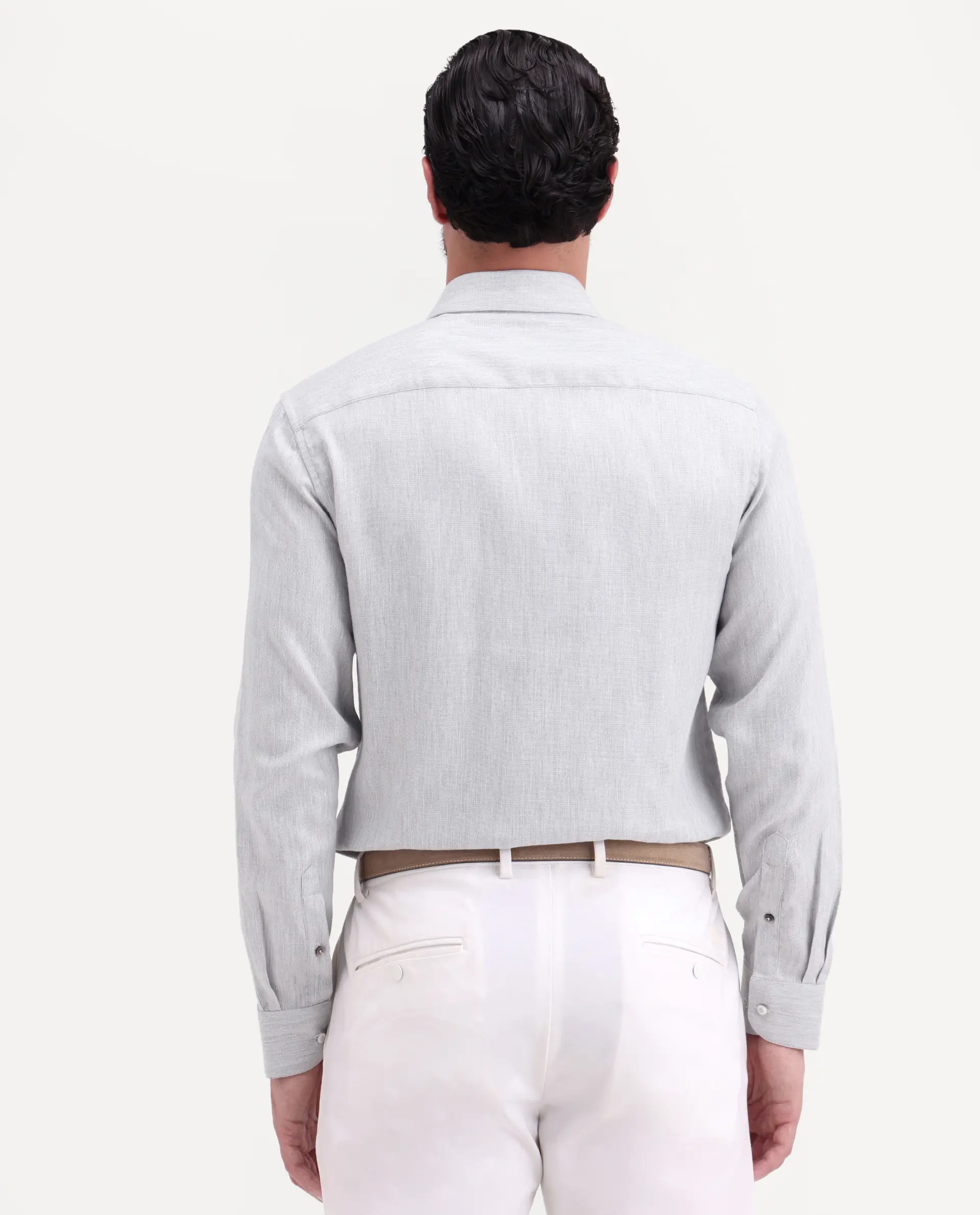 Rare Rabbit Men's Jovi Light Grey Cotton Blend Fabric Full Sleeve Spread Collar Button Regular Plain Shirt - Image 7