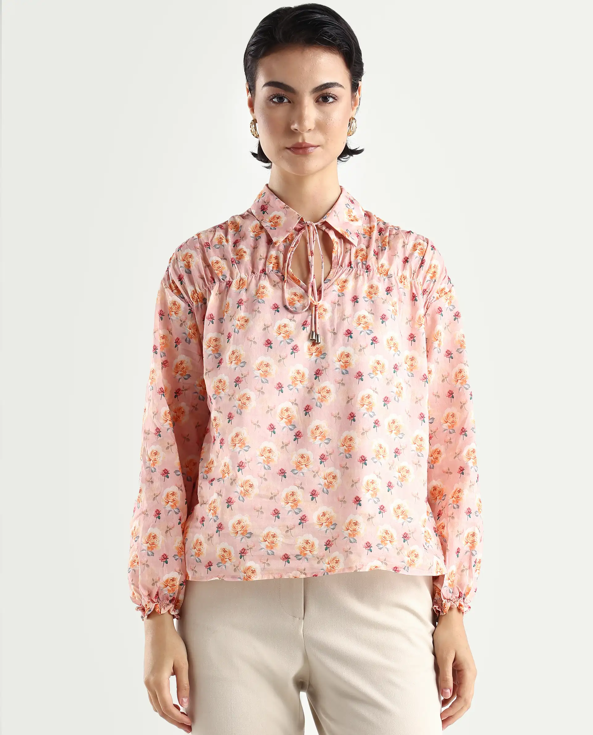 Rareism Women's Joyce Pink Cotton Spread Collar Floral Print Regular Fit Top - Image 3