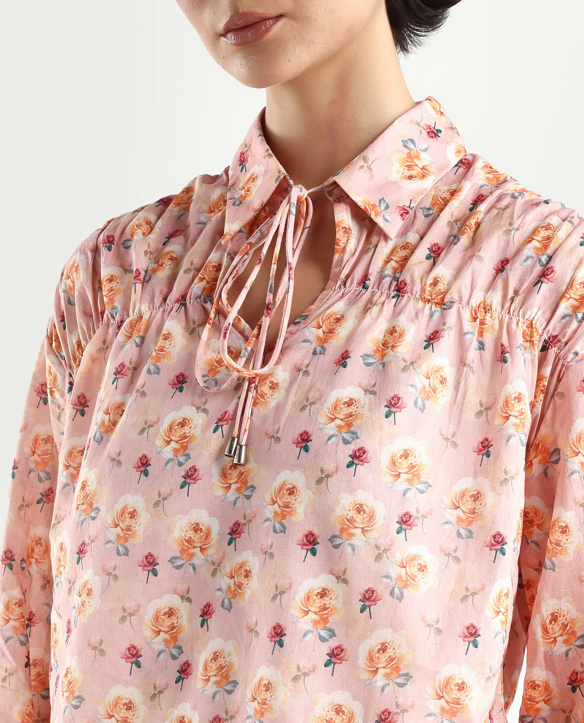 Rareism Women's Joyce Pink Cotton Spread Collar Floral Print Regular Fit Top - Image 4