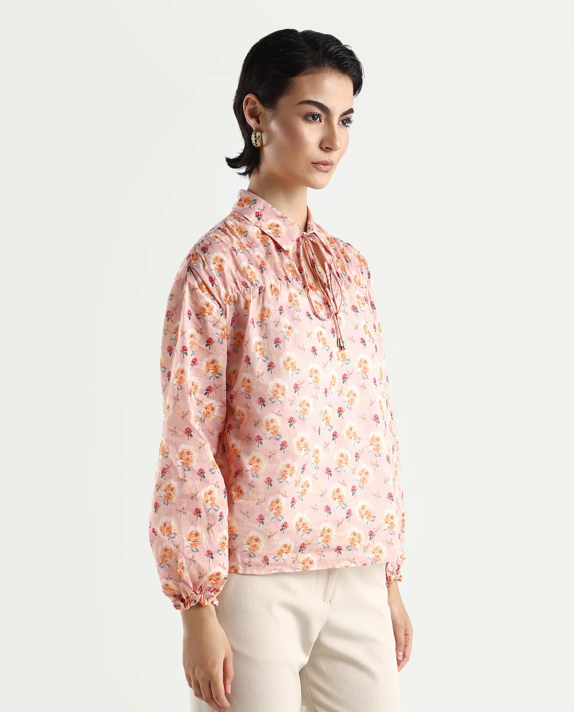 Rareism Women's Joyce Pink Cotton Spread Collar Floral Print Regular Fit Top - Image 6