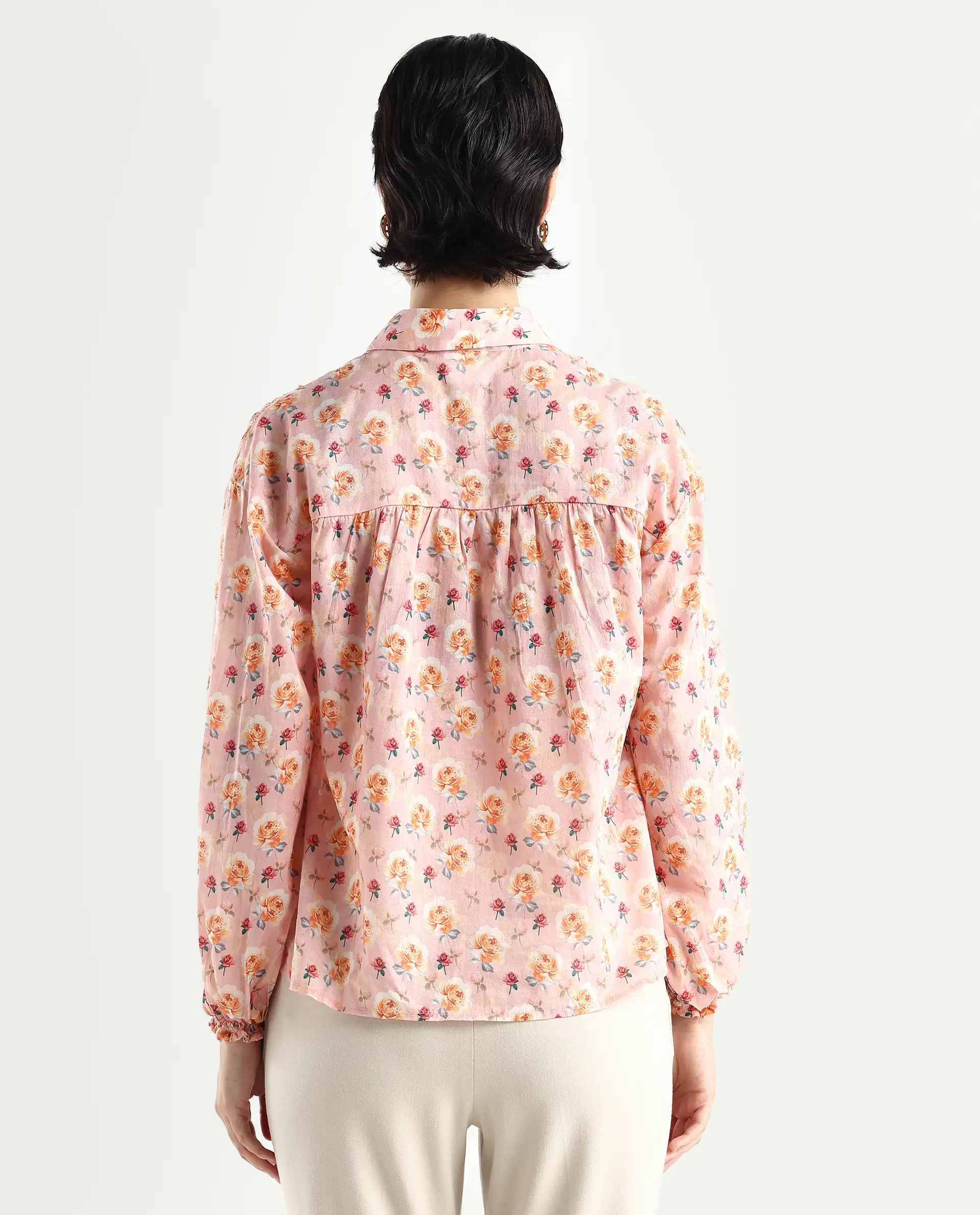 Rareism Women's Joyce Pink Cotton Spread Collar Floral Print Regular Fit Top - Image 7