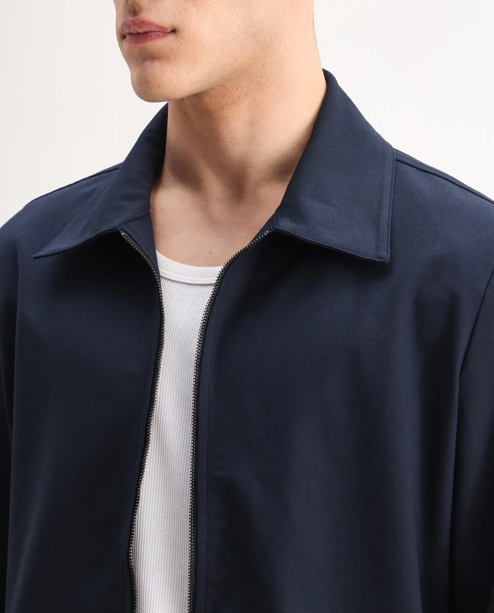 Rare Rabbit Men's Juan-25 Dark Navy Polyester Blend Plain Regular Fit Full Sleeve Collared Jacket - Image 3