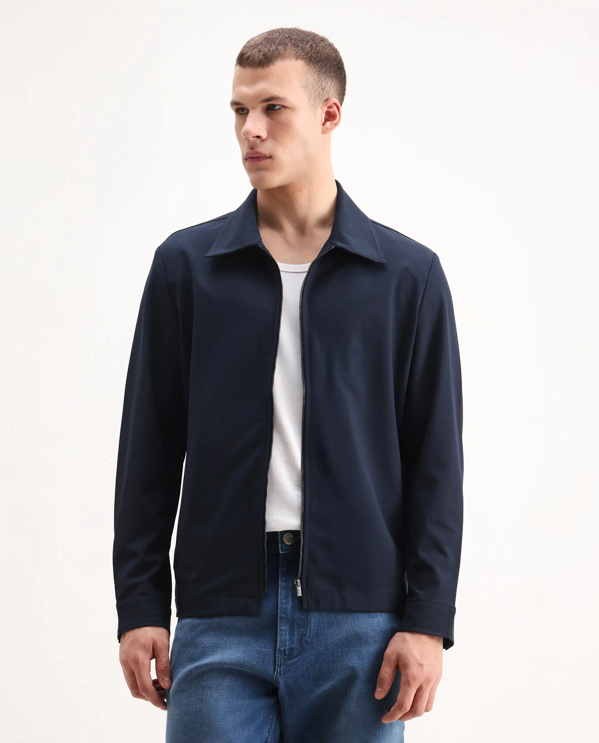 Rare Rabbit Men's Juan-25 Dark Navy Polyester Blend Plain Regular Fit Full Sleeve Collared Jacket - Image 4