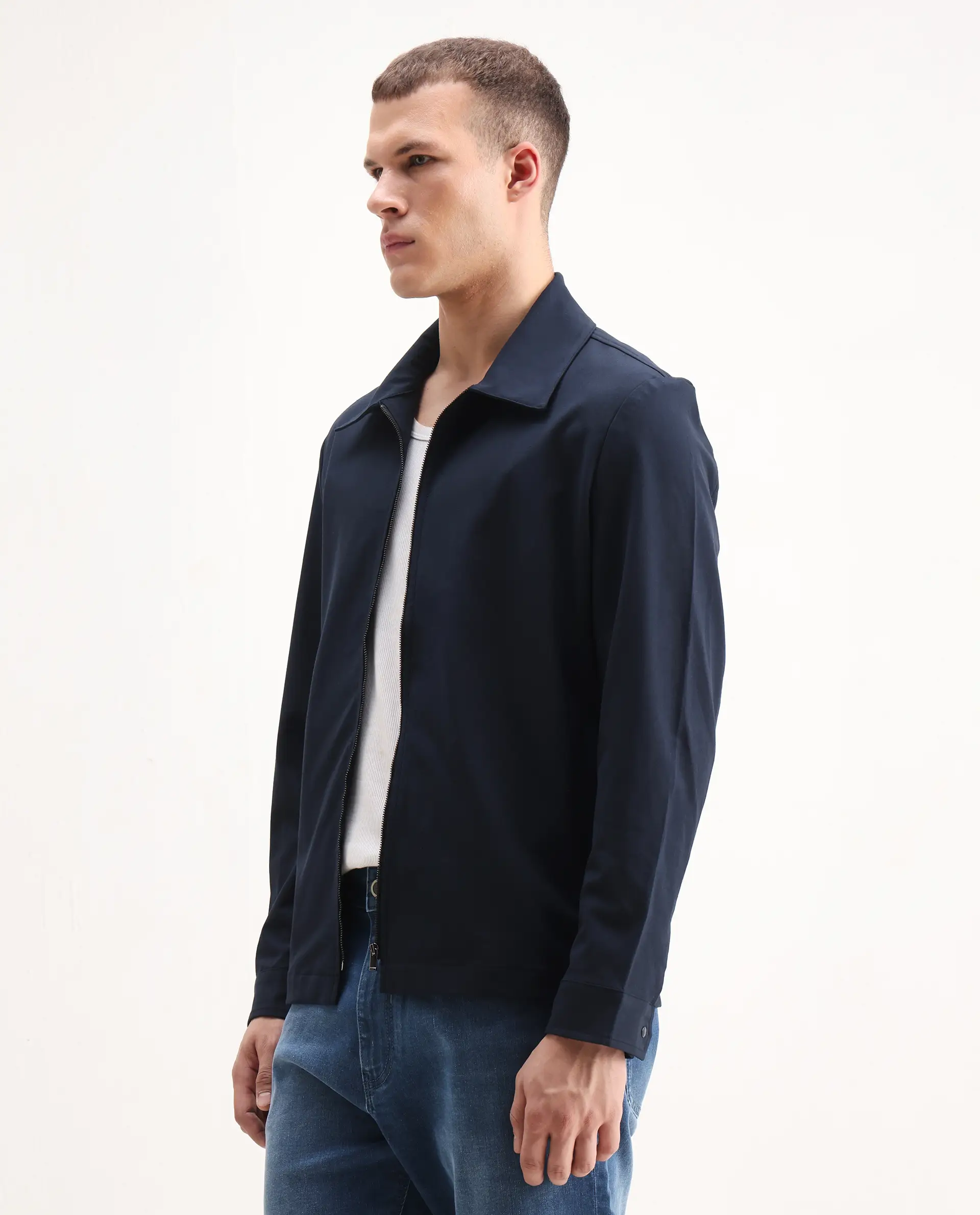 Rare Rabbit Men's Juan-25 Dark Navy Polyester Blend Plain Regular Fit Full Sleeve Collared Jacket - Image 5
