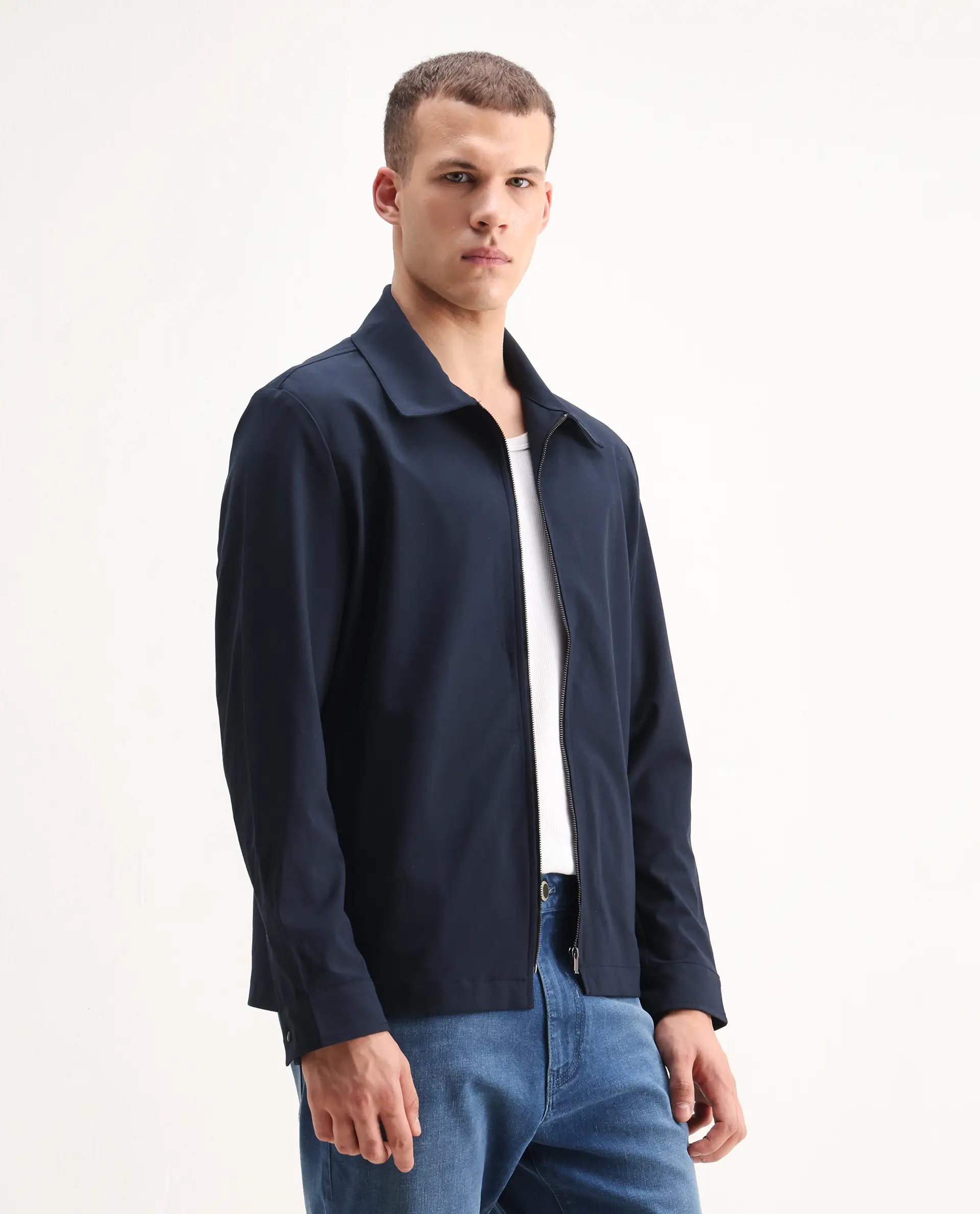 Rare Rabbit Men's Juan-25 Dark Navy Polyester Blend Plain Regular Fit Full Sleeve Collared Jacket - Image 6