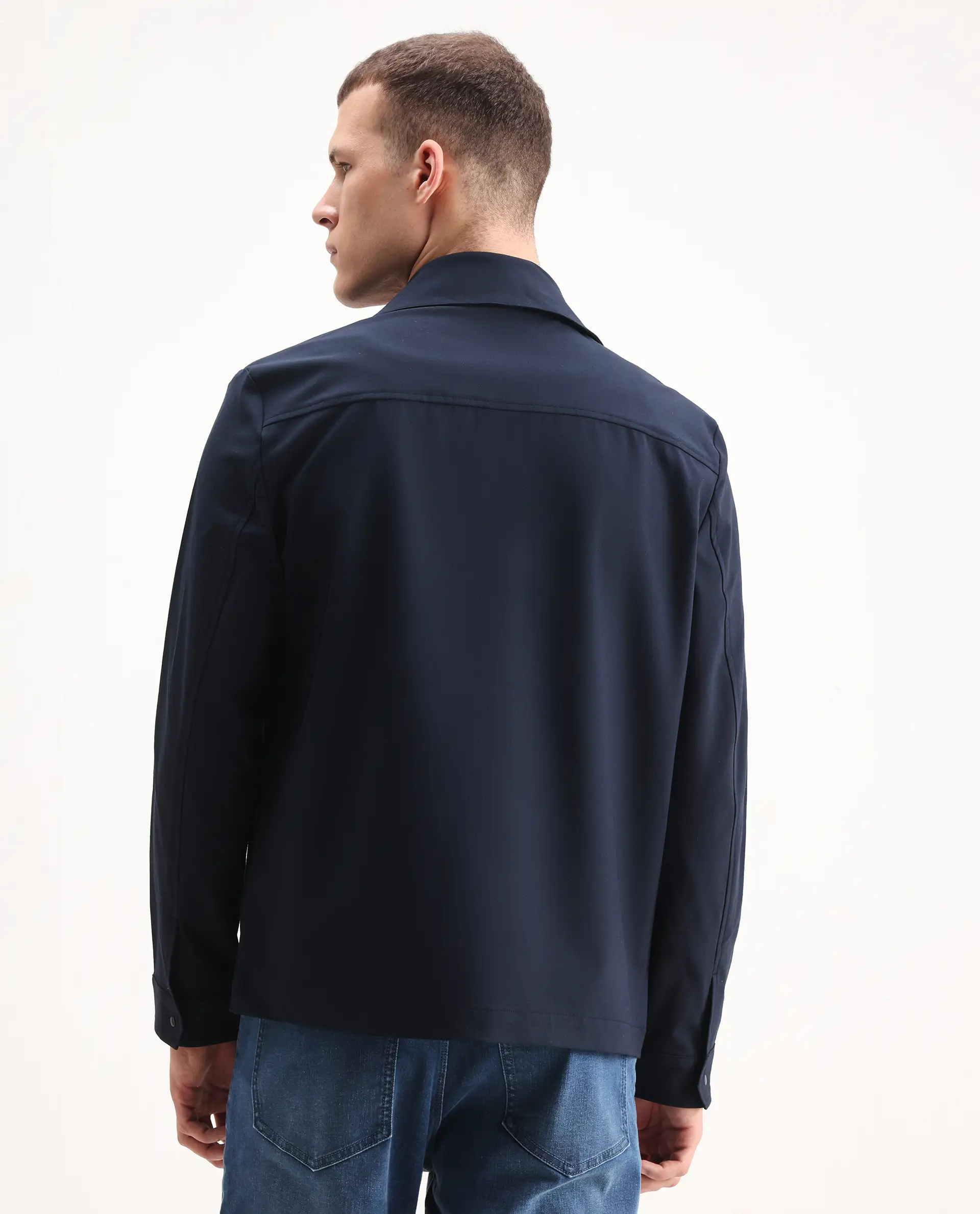 Rare Rabbit Men's Juan-25 Dark Navy Polyester Blend Plain Regular Fit Full Sleeve Collared Jacket - Image 7