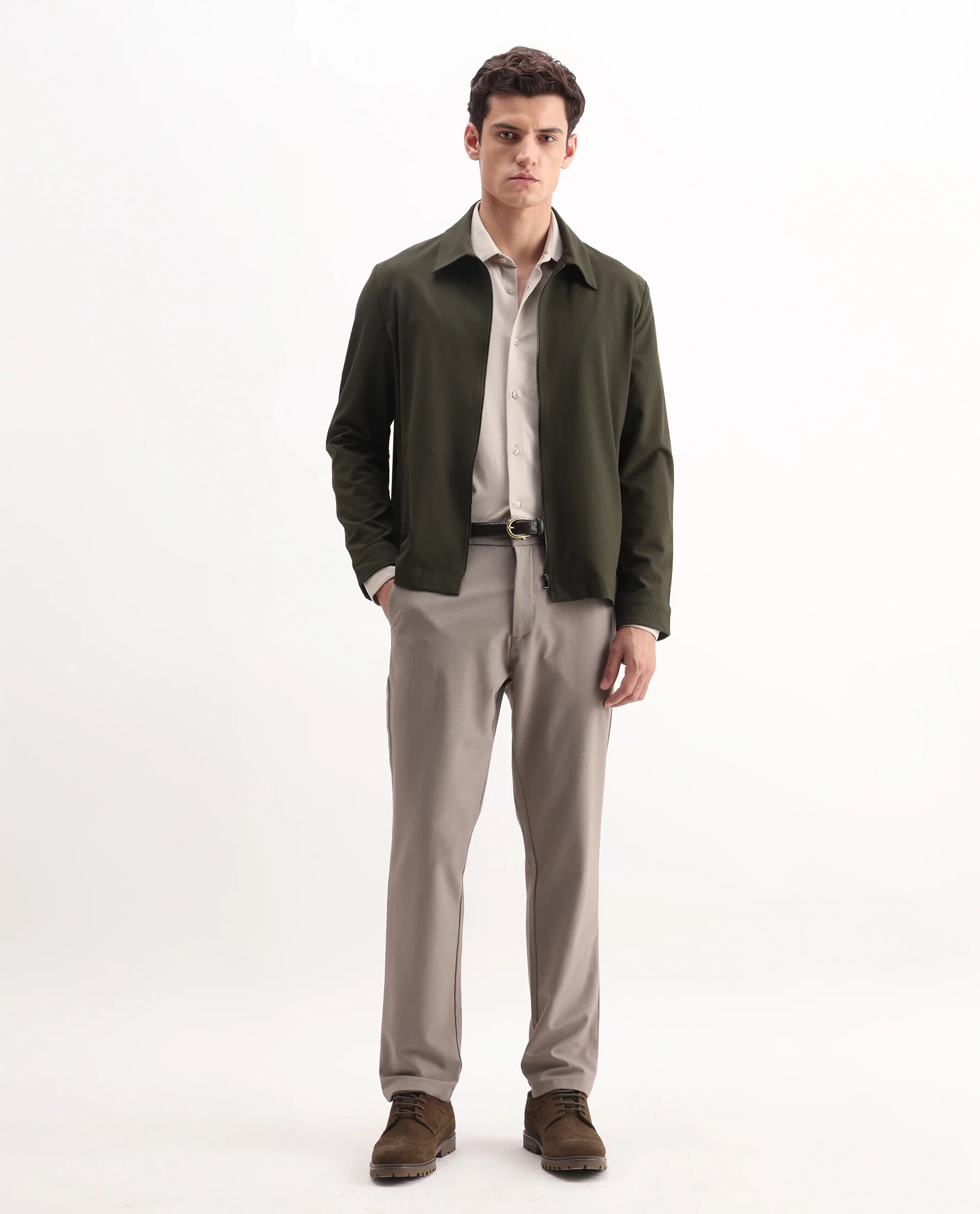Rare Rabbit Men's Juan-25 Olive Polyester Blend Plain Regular Fit Full Sleeve Collared Jacket - Image 2