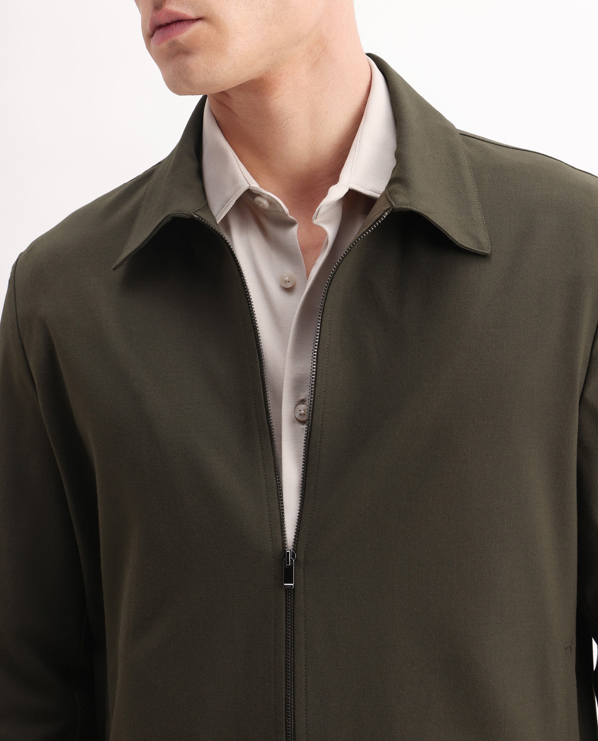 Rare Rabbit Men's Juan-25 Olive Polyester Blend Plain Regular Fit Full Sleeve Collared Jacket - Image 4