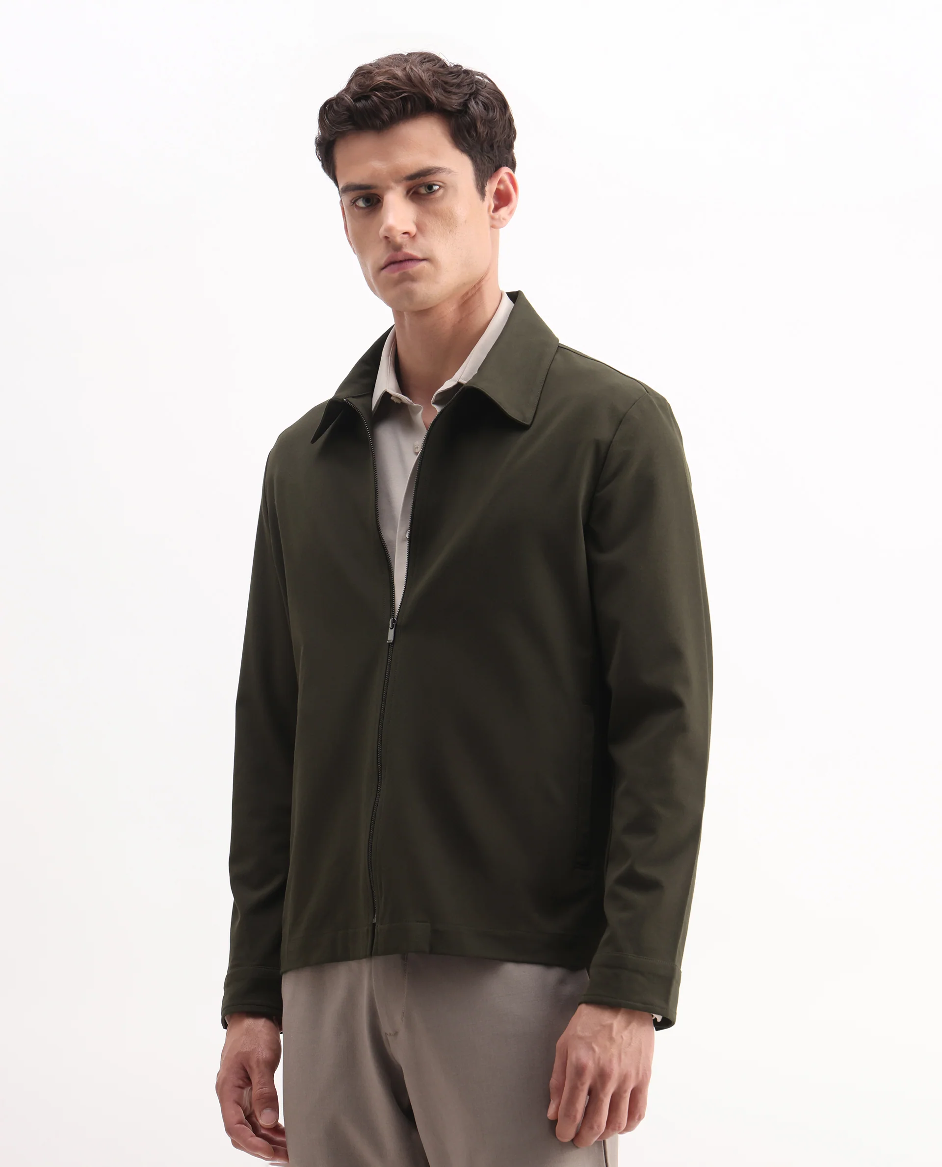 Rare Rabbit Men's Juan-25 Olive Polyester Blend Plain Regular Fit Full Sleeve Collared Jacket - Image 5