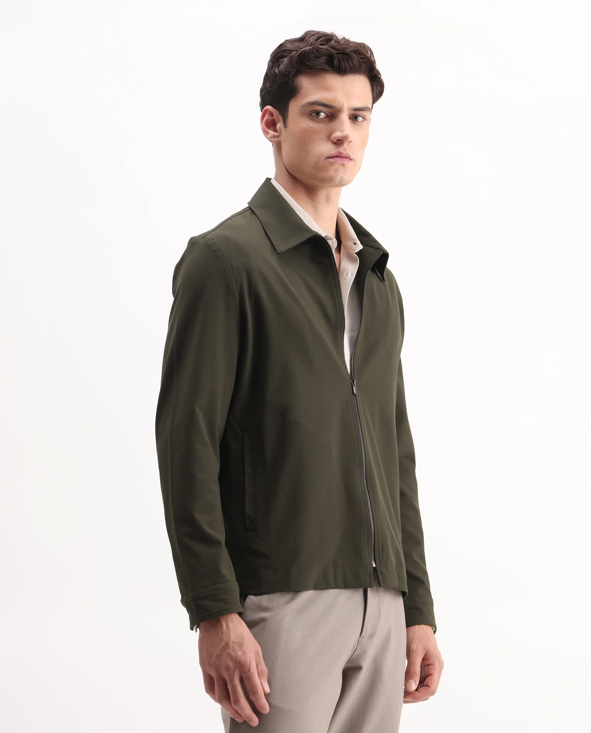 Rare Rabbit Men's Juan-25 Olive Polyester Blend Plain Regular Fit Full Sleeve Collared Jacket - Image 6