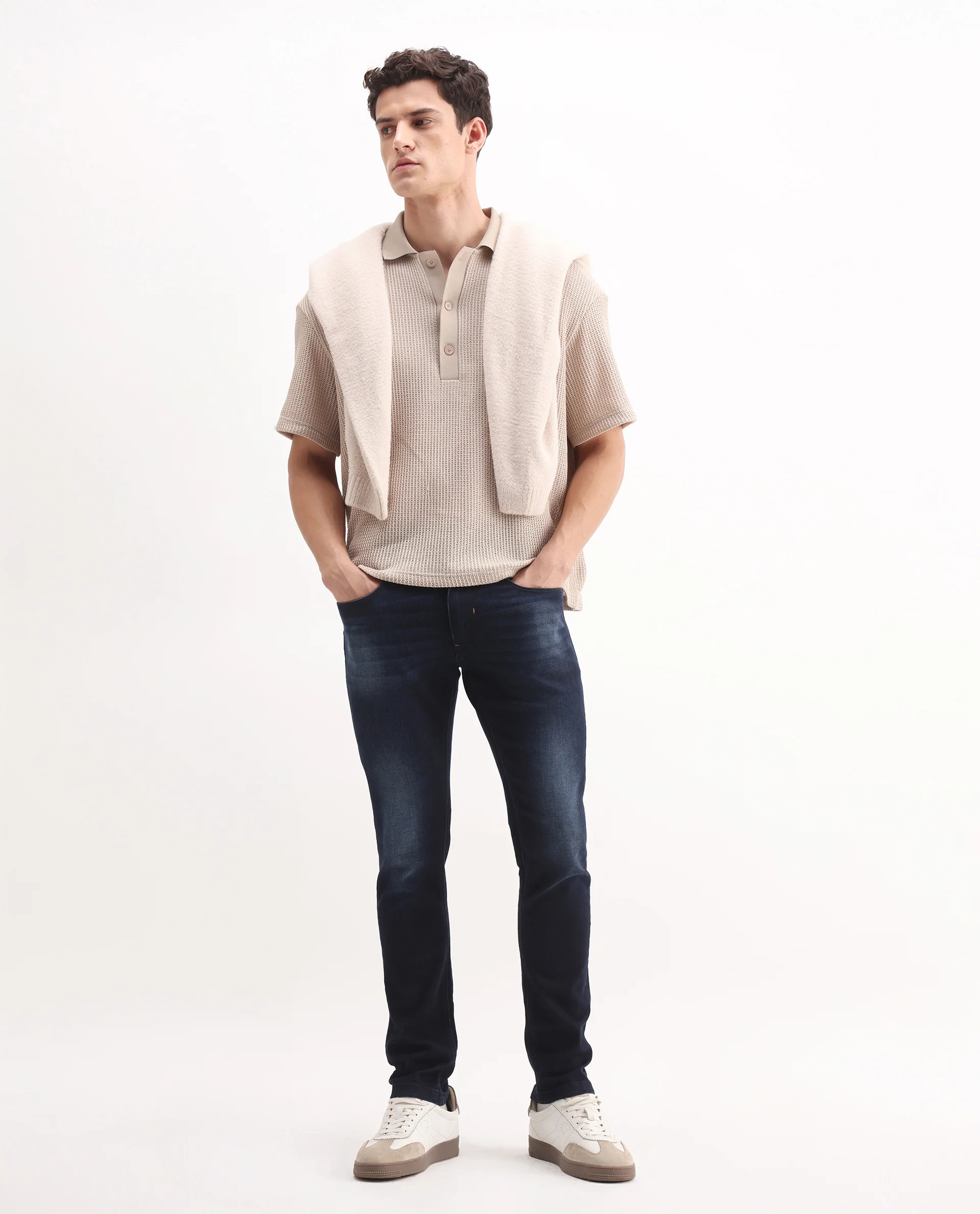 Rare Rabbit Men's Juan Blue Cotton Plain Hawk Slim Fit Jeans