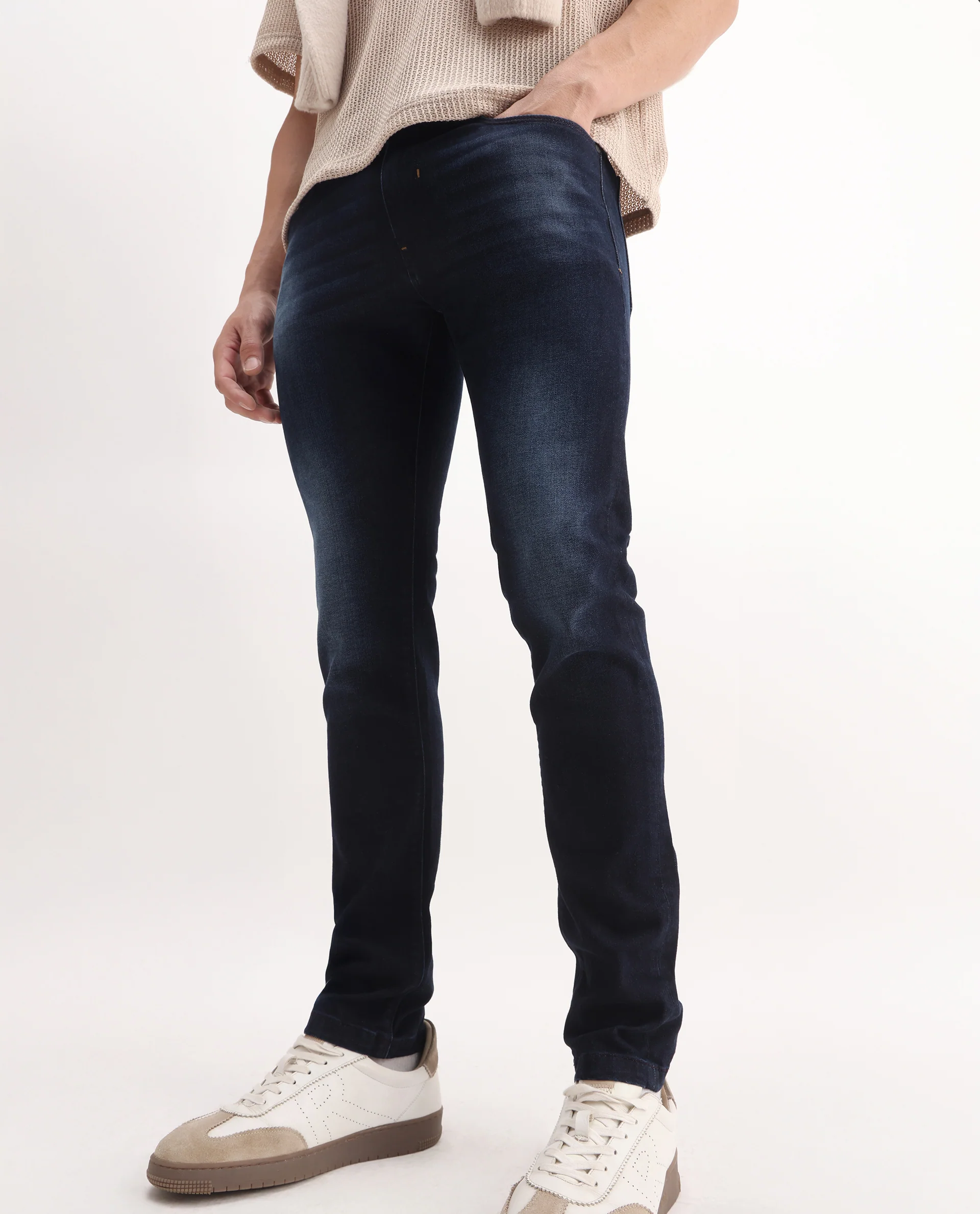 Rare Rabbit Men's Juan Blue Cotton Plain Hawk Slim Fit Jeans - Image 2