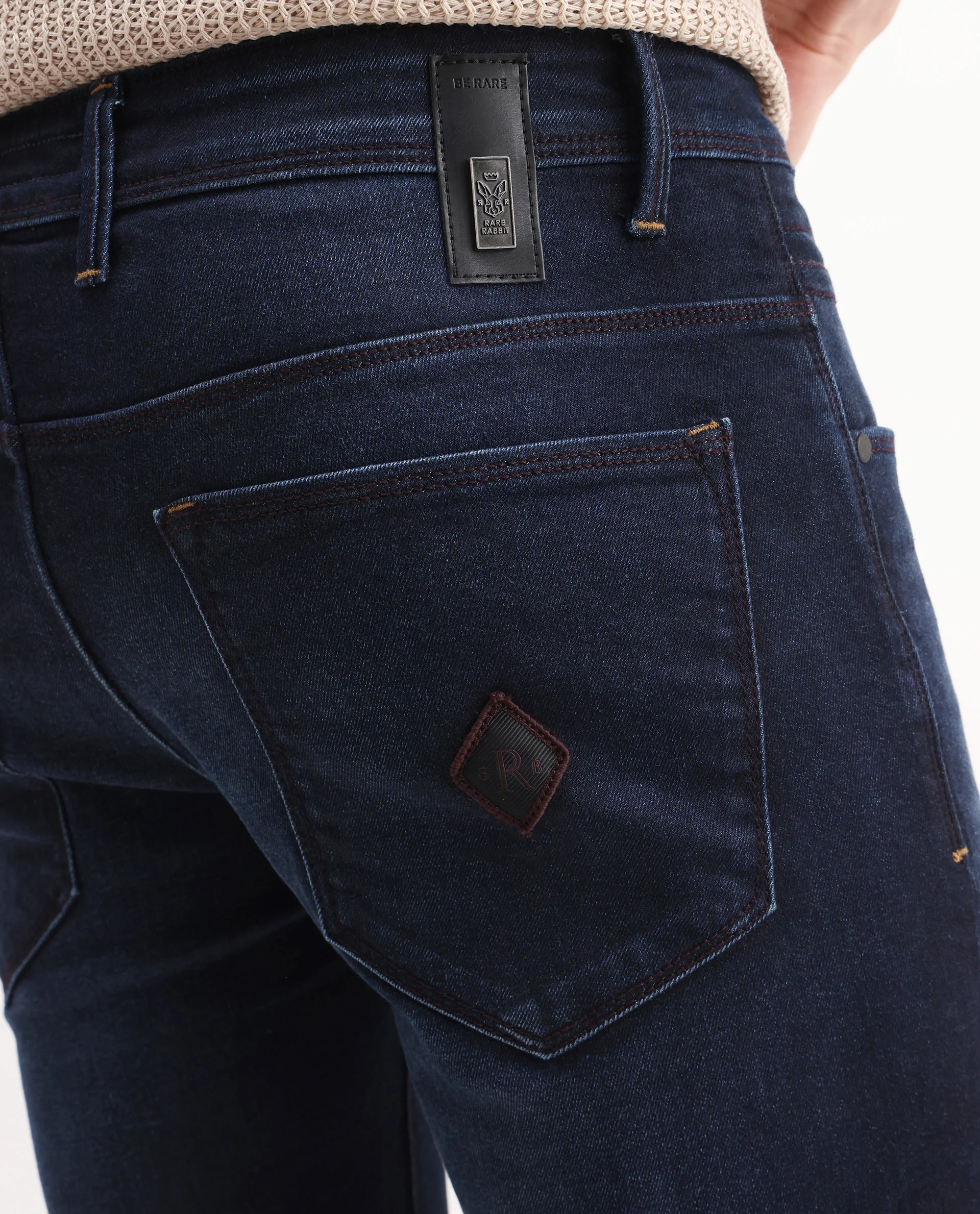 Rare Rabbit Men's Juan Blue Cotton Plain Hawk Slim Fit Jeans - Image 4