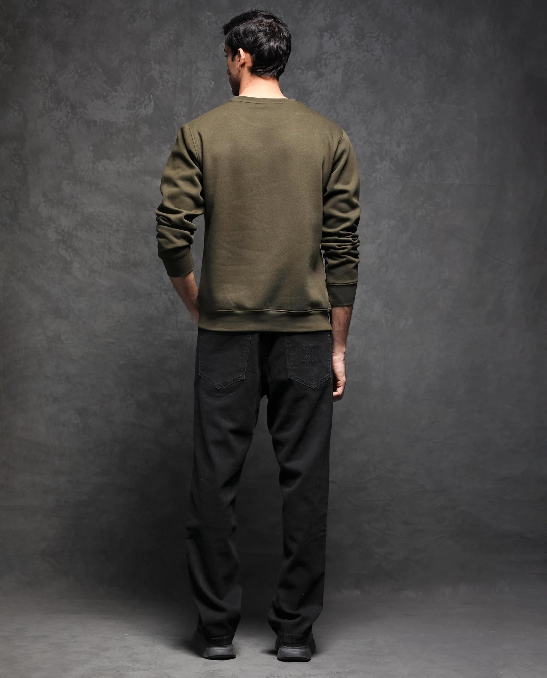 Rare Rabbit Men's Juanet Olive Cotton Graphic Print Regular Fit Full Sleeve Crew Neck Sweatshirt - Image 8