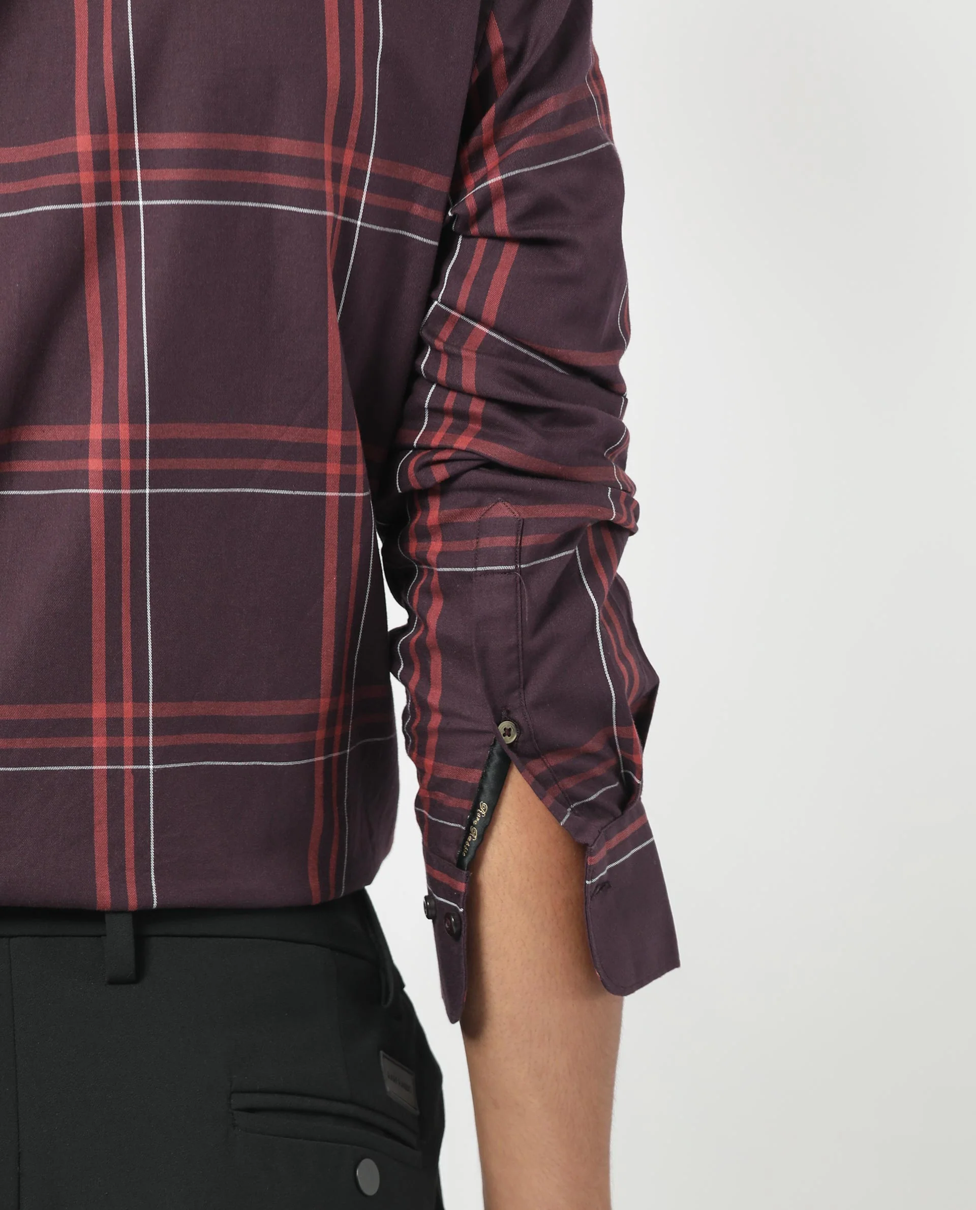 Rare Rabbit Men's Juba Dark Maroon Cotton Checked Print Regular Fit Full Sleeve Collared Shirt - Image 5