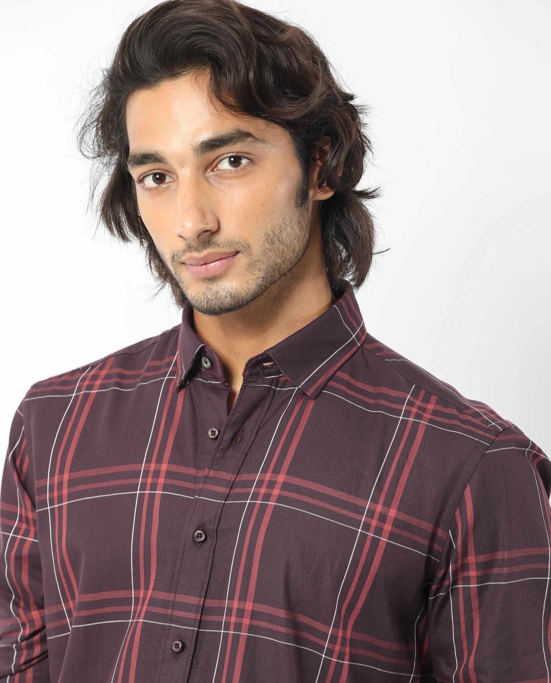 Rare Rabbit Men's Juba Dark Maroon Cotton Checked Print Regular Fit Full Sleeve Collared Shirt - Image 6